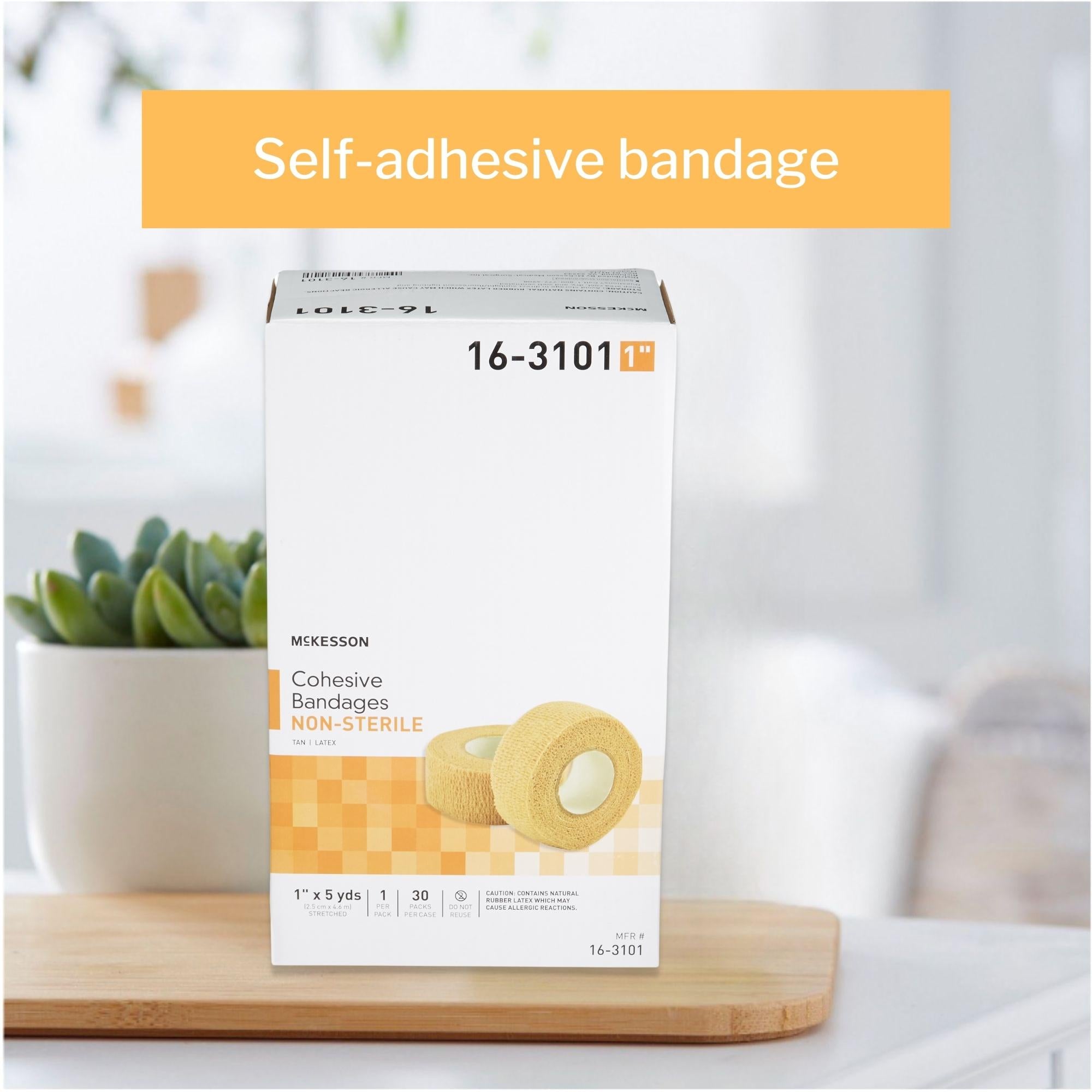Cohesive Bandage McKesson 1 Inch X 5 Yard Self-adherent Closure Tan NonSterile Standard Compression, Packaging Type- Case