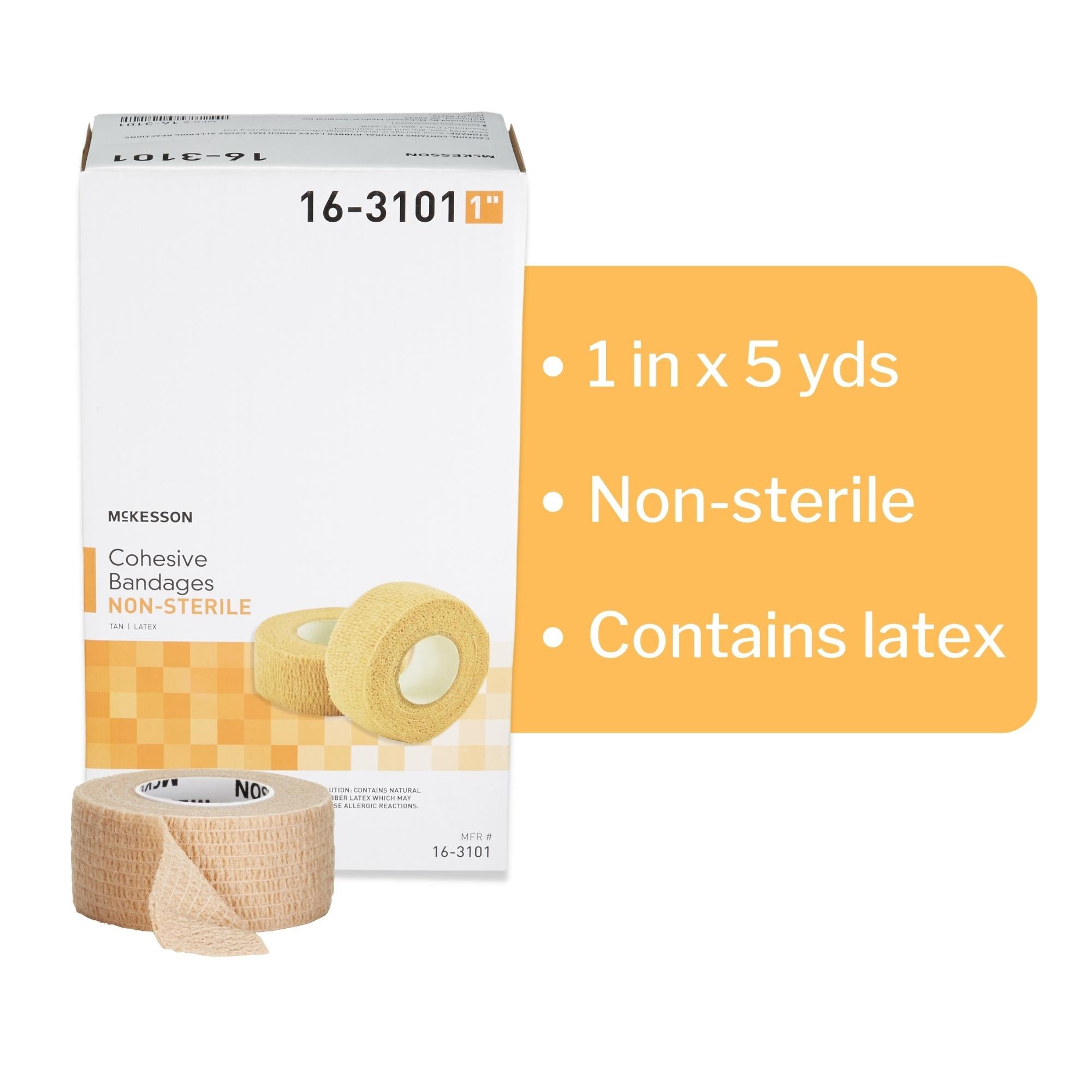 Cohesive Bandage McKesson 1 Inch X 5 Yard Self-adherent Closure Tan NonSterile Standard Compression, Packaging Type- Case