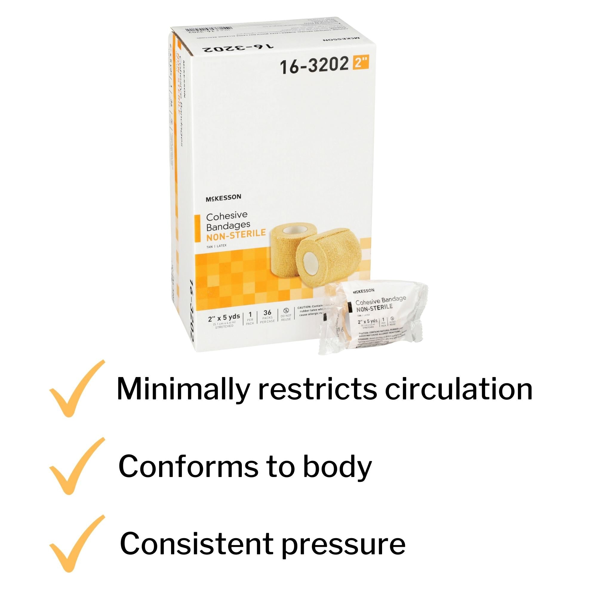 Cohesive Bandage McKesson 2 Inch X 5 Yard Self-adherent Closure Tan NonSterile Standard Compression, Packaging Type- Case