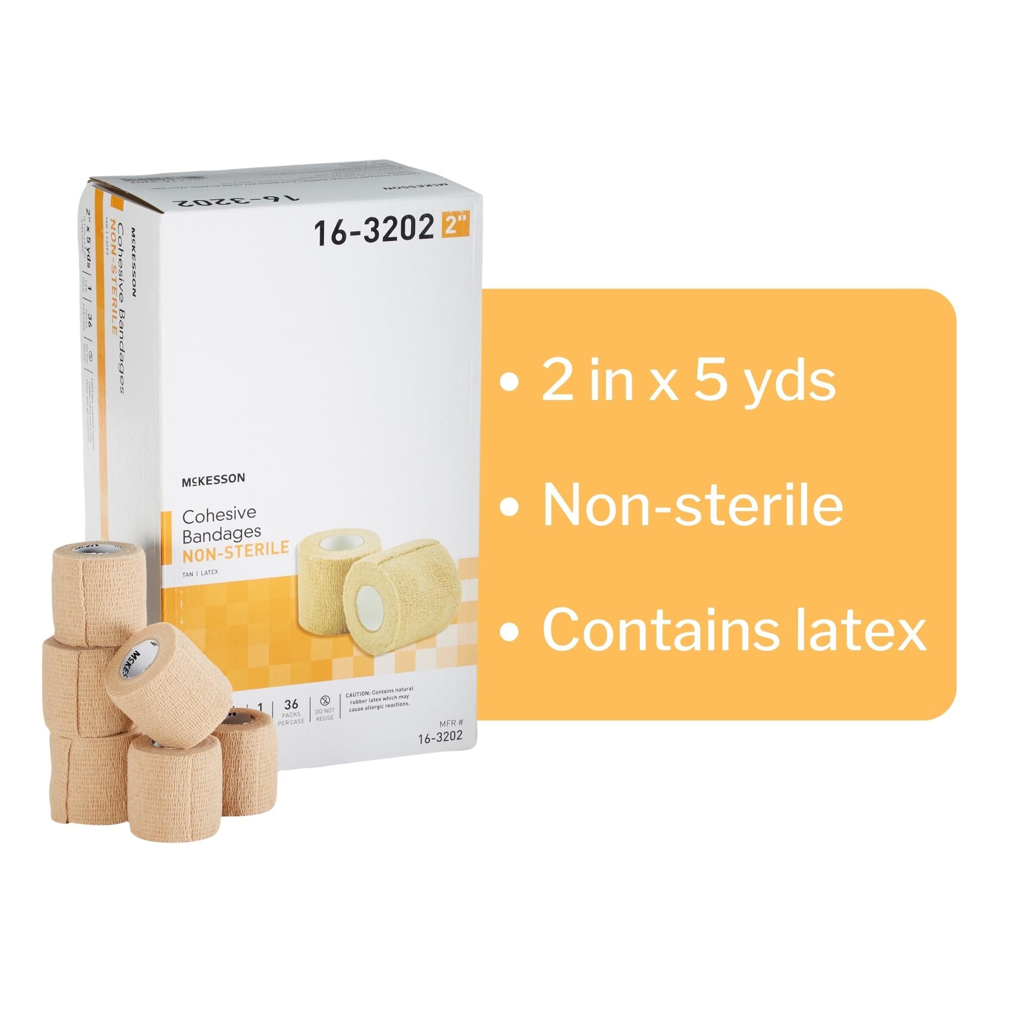 Cohesive Bandage McKesson 2 Inch X 5 Yard Self-adherent Closure Tan NonSterile Standard Compression, Packaging Type- Case