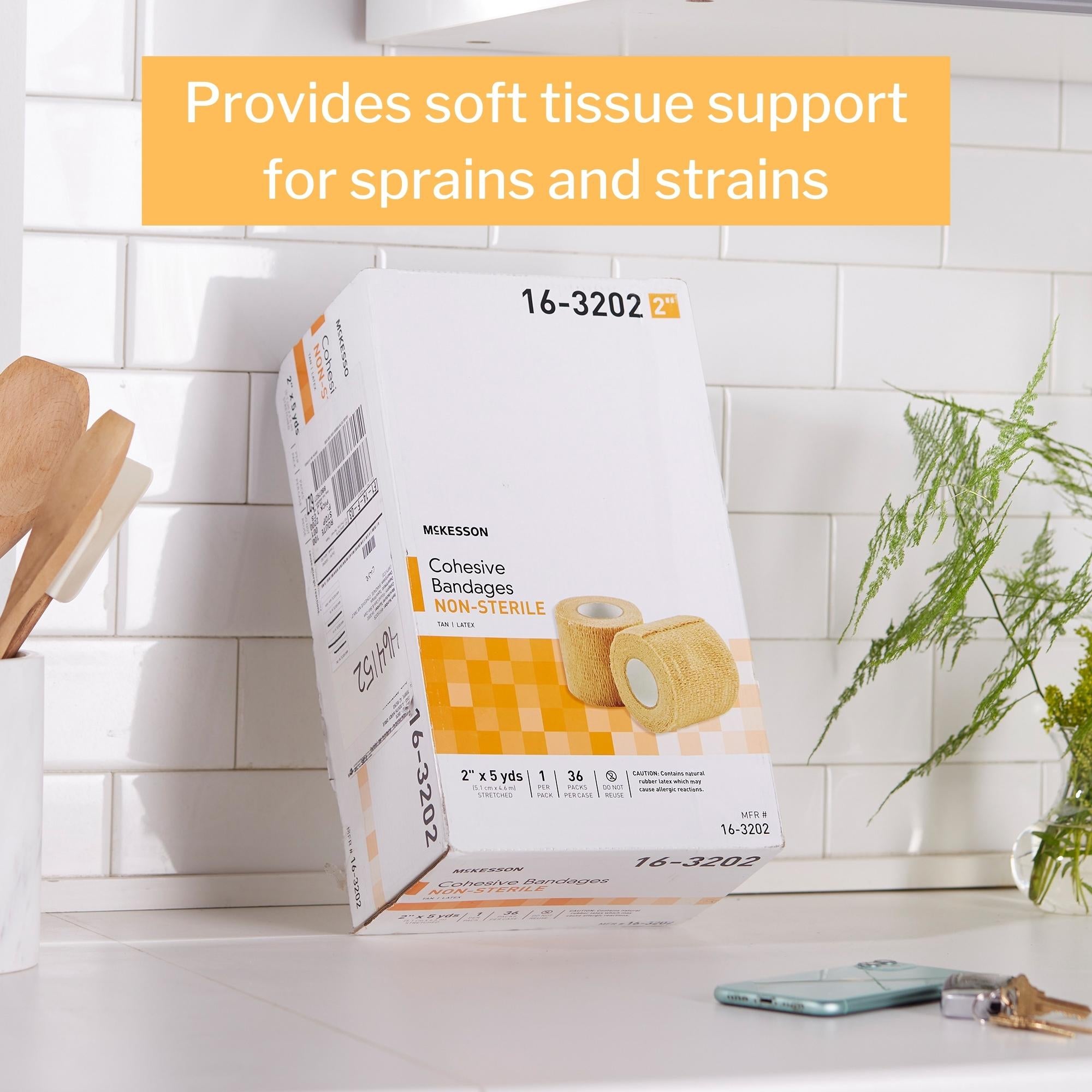 Cohesive Bandage McKesson 2 Inch X 5 Yard Self-adherent Closure Tan NonSterile Standard Compression, Packaging Type- Case