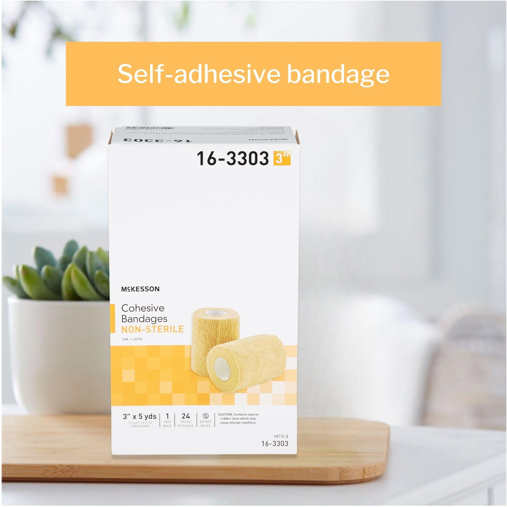 Cohesive Bandage McKesson 3 Inch X 5 Yard Self-adherent Closure Tan NonSterile Standard Compression, Packaging Type- Case