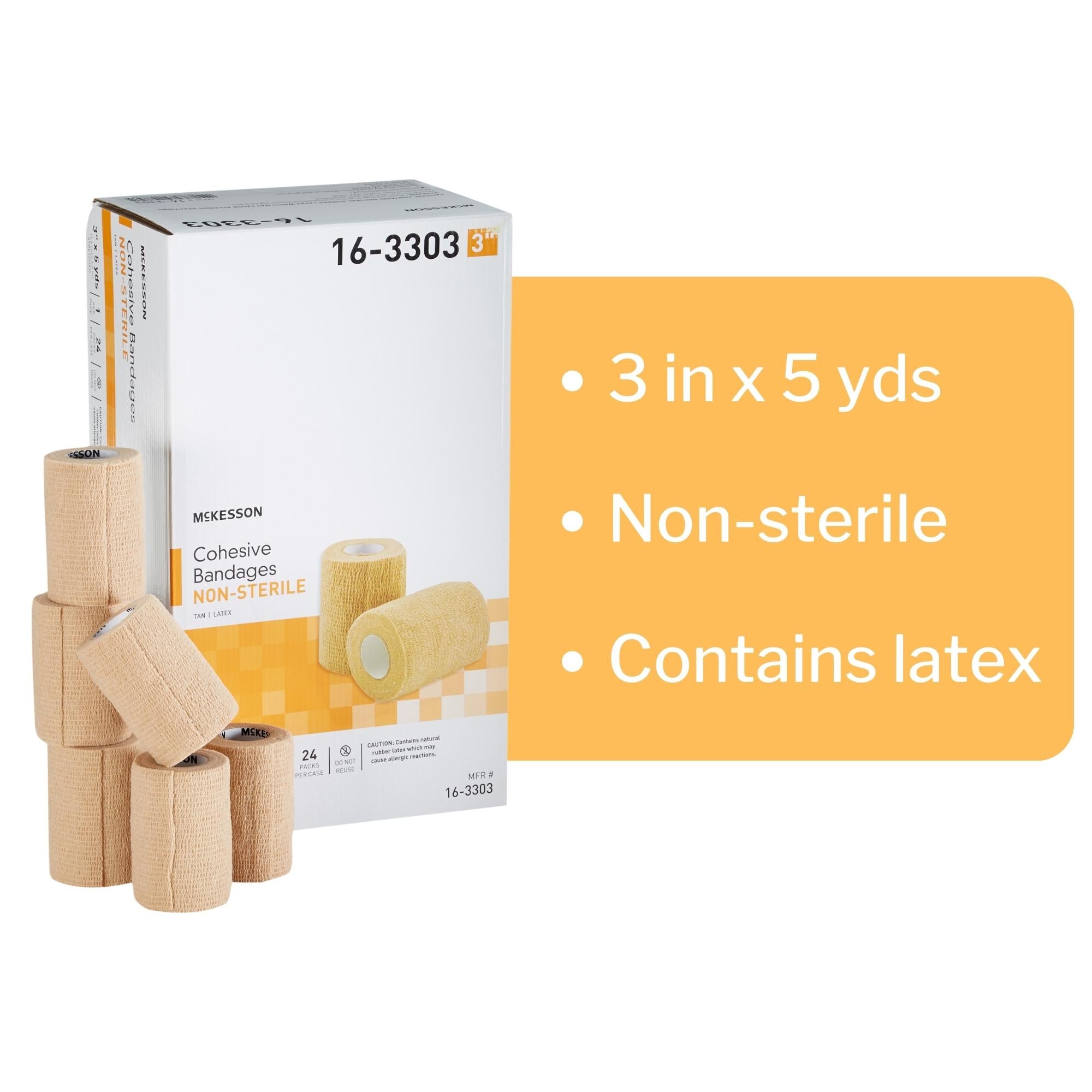 Cohesive Bandage McKesson 3 Inch X 5 Yard Self-adherent Closure Tan NonSterile Standard Compression, Packaging Type- Case