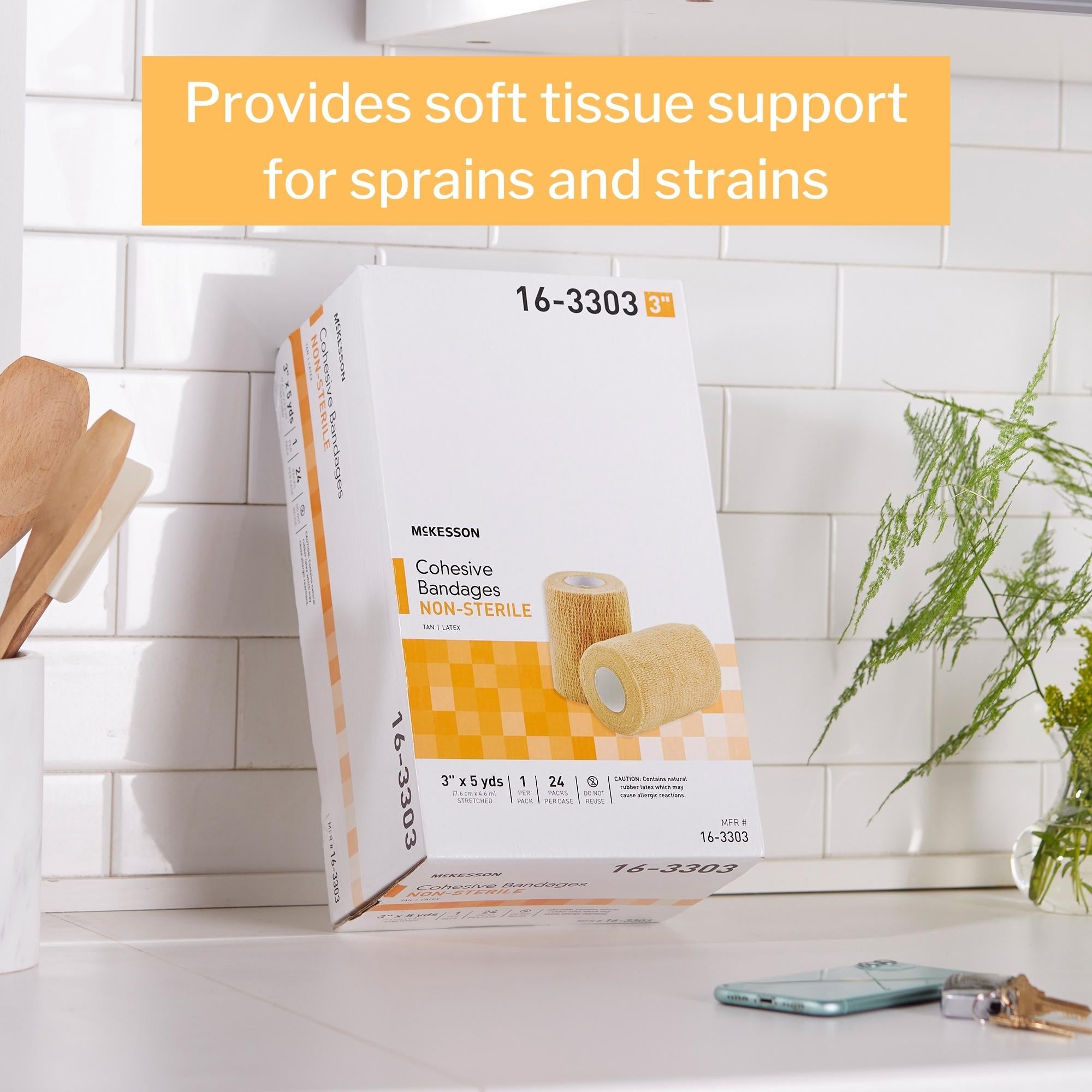 Cohesive Bandage McKesson 3 Inch X 5 Yard Self-adherent Closure Tan NonSterile Standard Compression, Packaging Type- Case