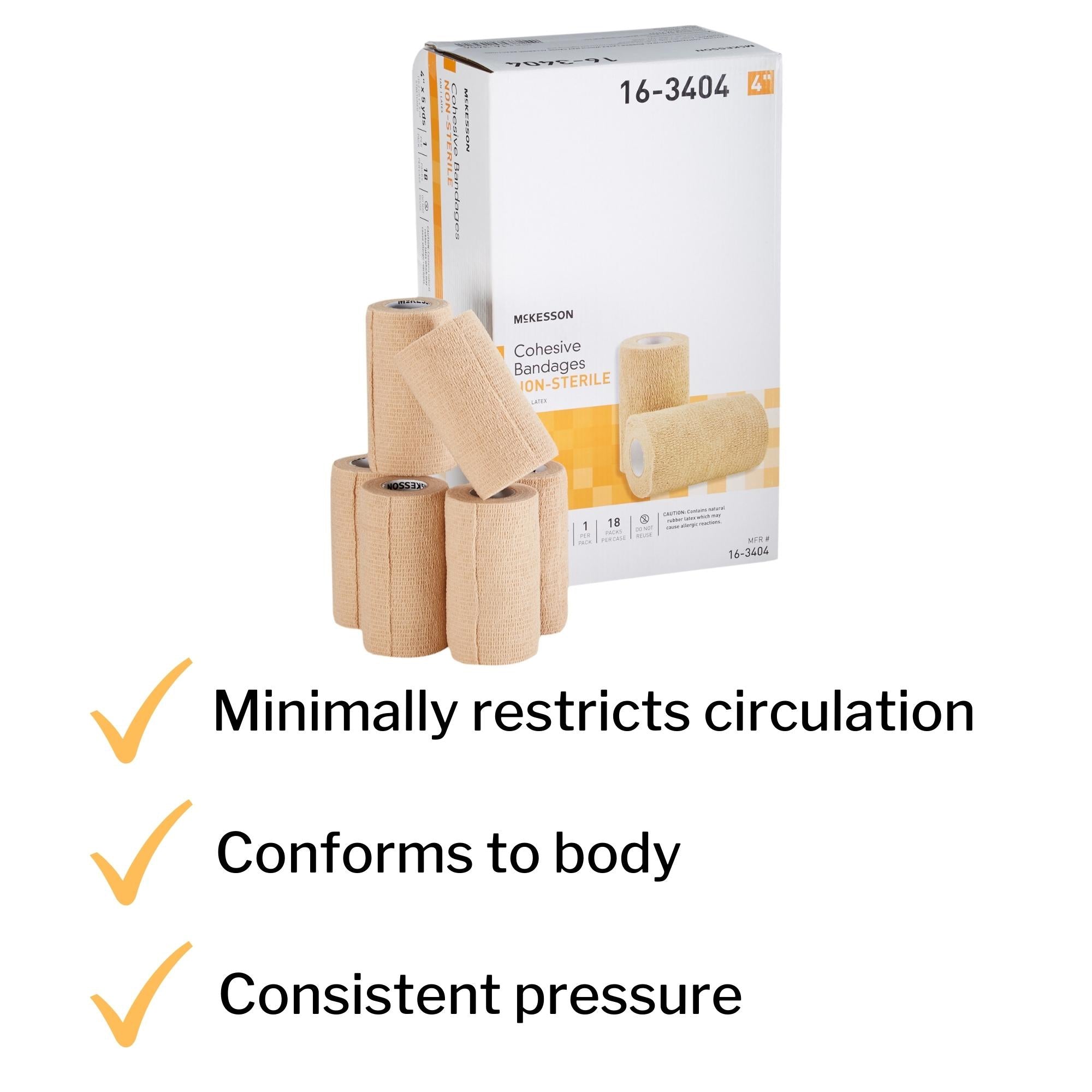 Cohesive Bandage McKesson 4 Inch X 5 Yard Self-adherent Closure Tan NonSterile Standard Compression, Packaging Type- Case