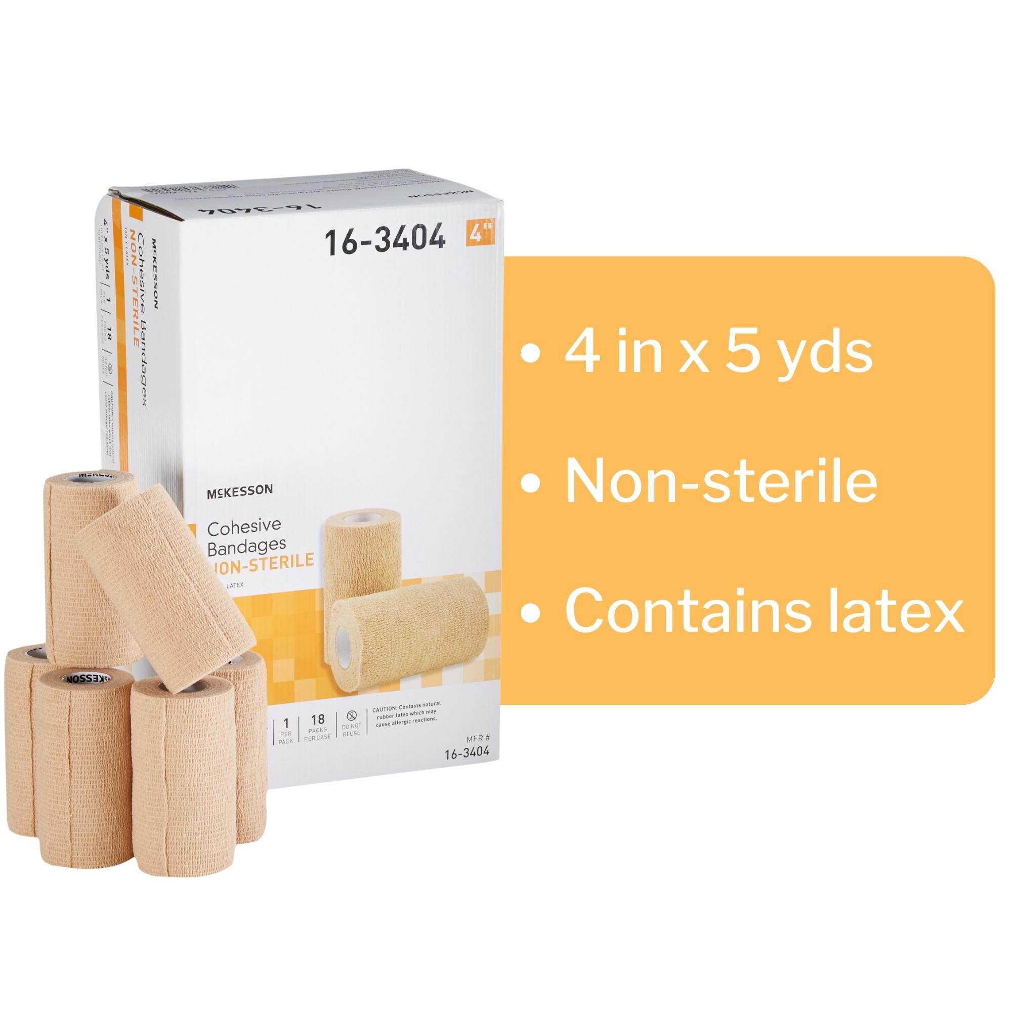 Cohesive Bandage McKesson 4 Inch X 5 Yard Self-adherent Closure Tan NonSterile Standard Compression, Packaging Type- Case