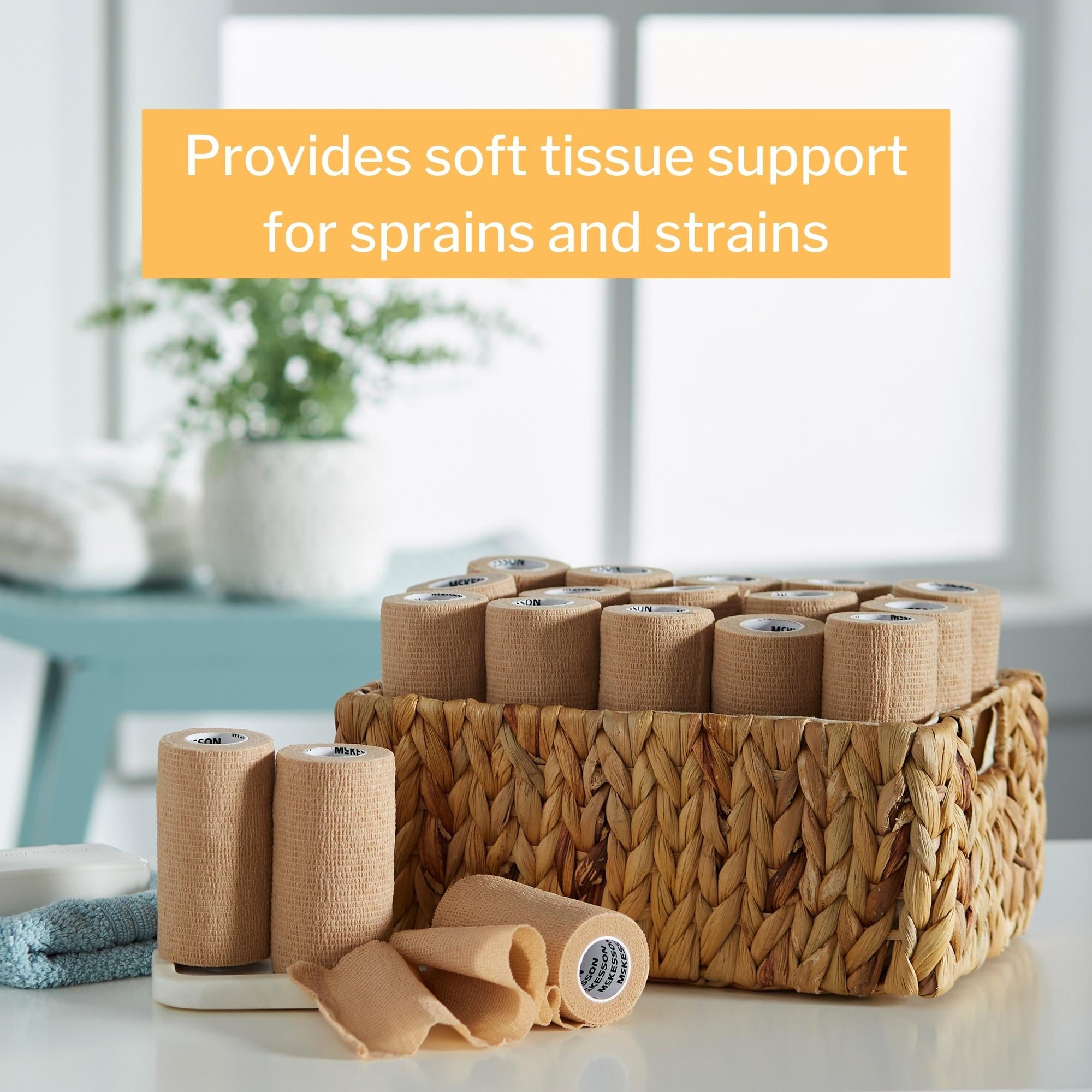 Cohesive Bandage McKesson 4 Inch X 5 Yard Self-adherent Closure Tan NonSterile Standard Compression, Packaging Type- Case