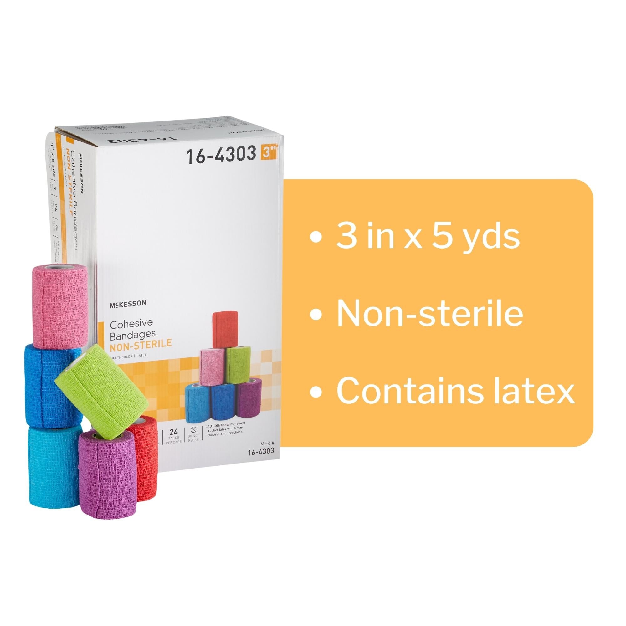 Cohesive Bandage McKesson 3 Inch X 5 Yard Self-adherent Closure Purple / Pink / Green / Light Blue / Royal Blue / Red NonSterile Standard Compression, Packaging Type- Case
