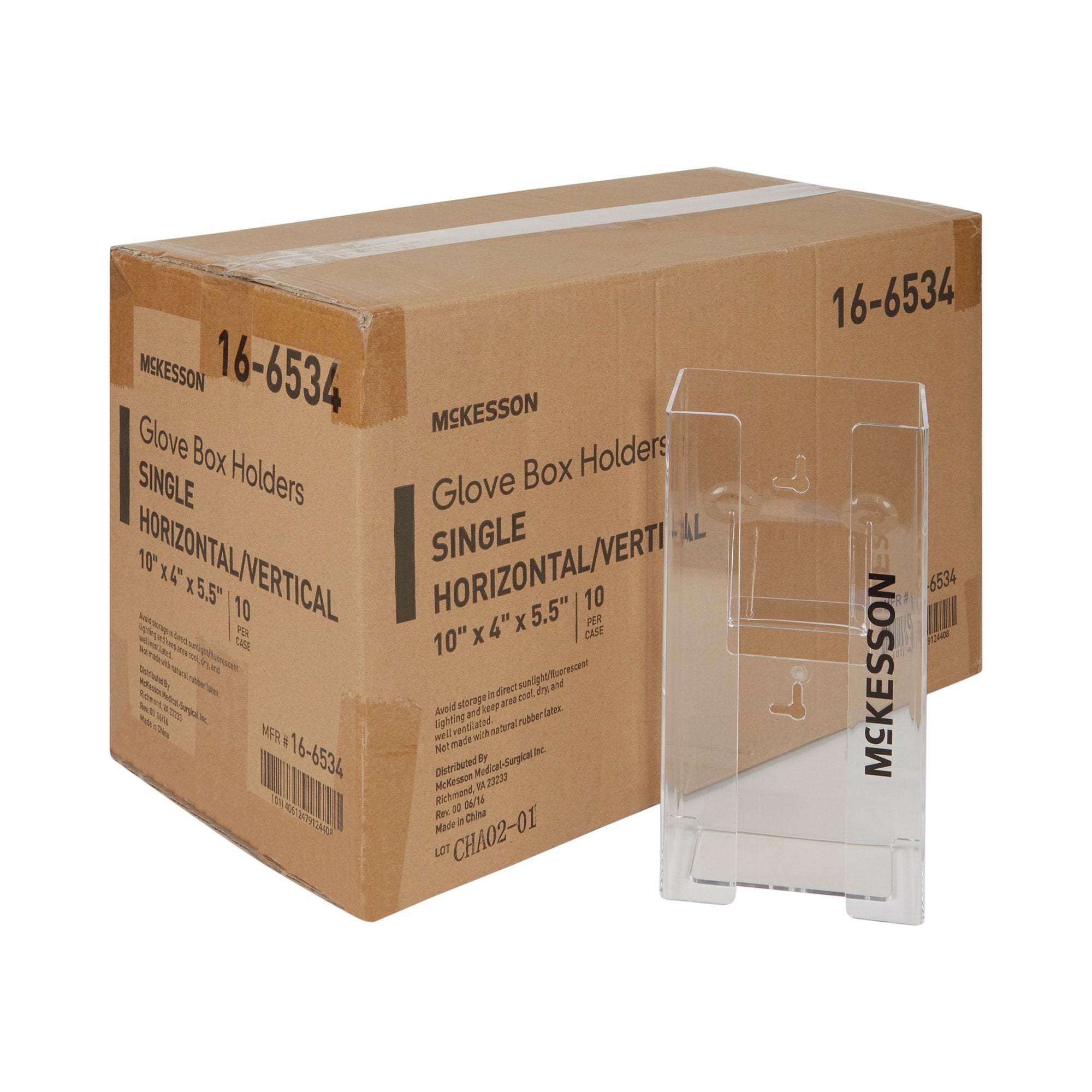 Glove Box Holder McKesson Horizontal or Vertical Mounted 1-Box Capacity Clear 4 X 5-1/2 X 10 Inch Plastic, Packaging Type- Case