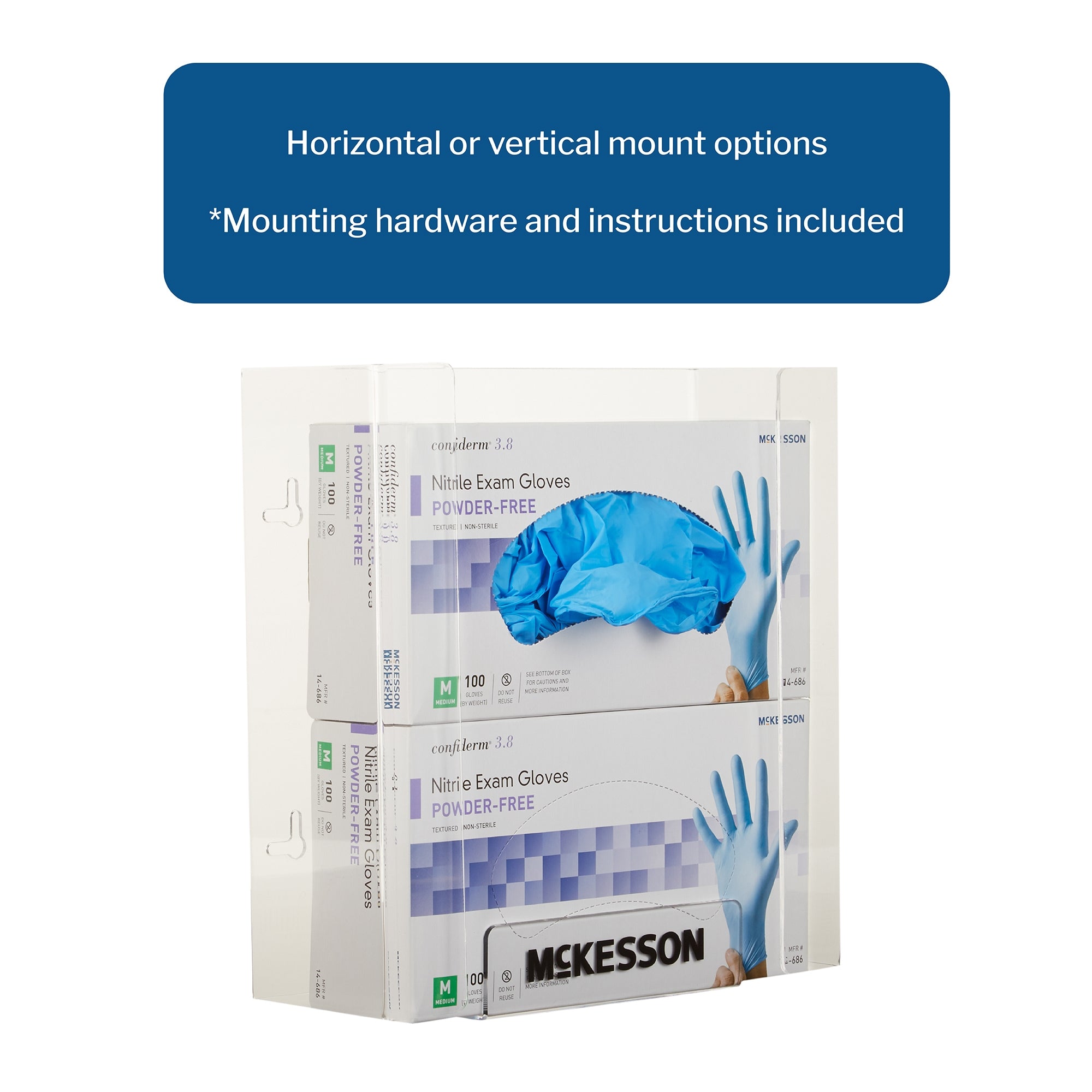 Glove Box Holder McKesson Horizontal or Vertical Mounted 2-Box Capacity Clear 4 X 10 X 10-3/4 Inch Plastic, Packaging Type- Case