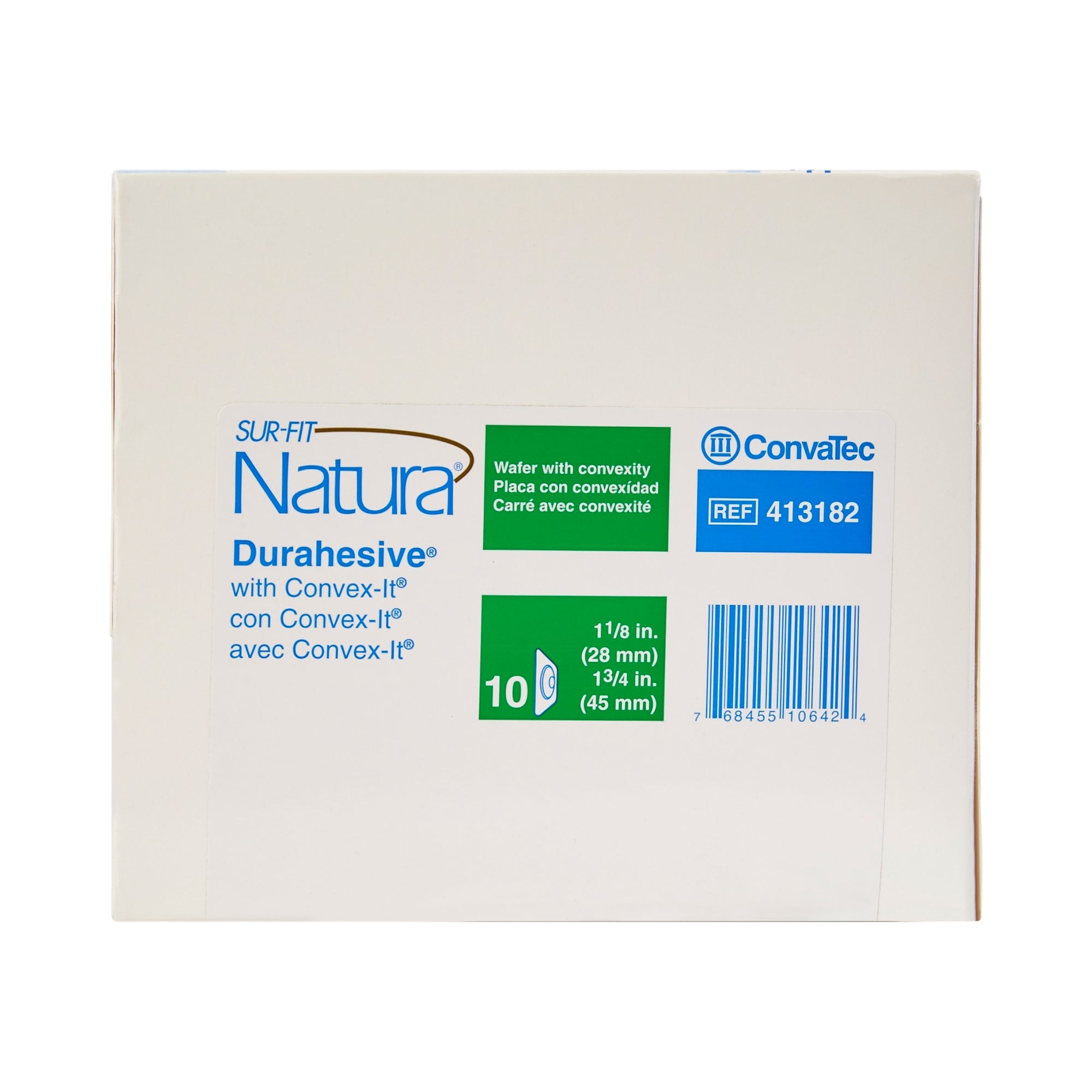 Ostomy Barrier Sur-Fit Natura Precut, Extended Wear Durahesive Adhesive 45 mm Flange Sur-Fit Natura System Hydrocolloid 1-1/8 Inch Opening 4-1/2 X 4-1/2 Inch | 10/Box
