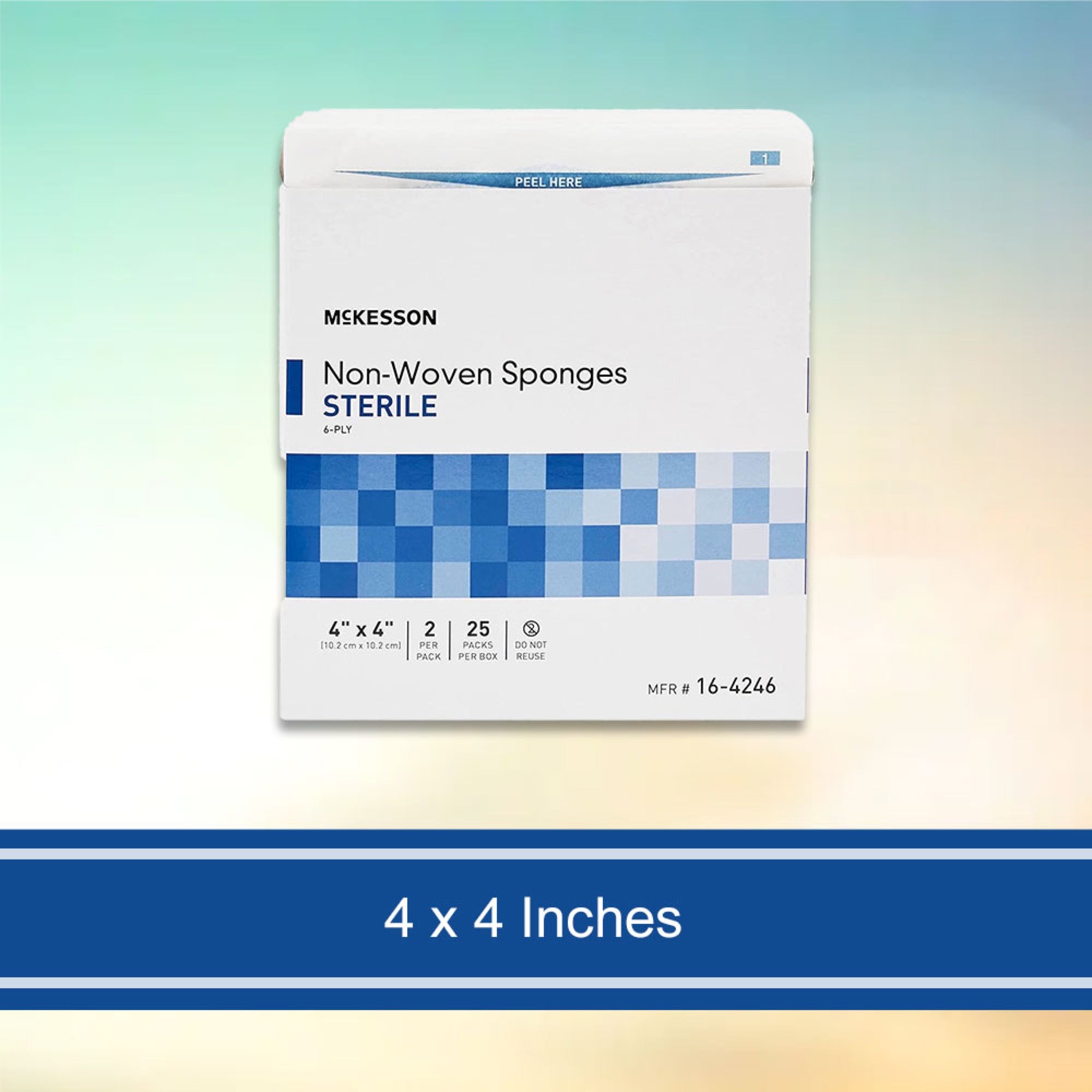 Esponja no tejida McKesson de 4 x 4 pulgadas, 6 capas, estéril, 2 por paquete, tipo de embalaje: caja