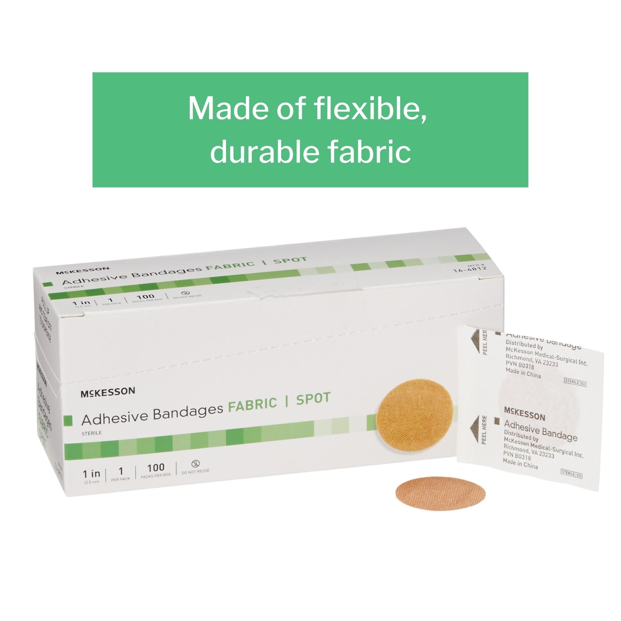Adhesive Spot Bandage McKesson 1 Inch Fabric Round Tan Sterile, Packaging Type- Case