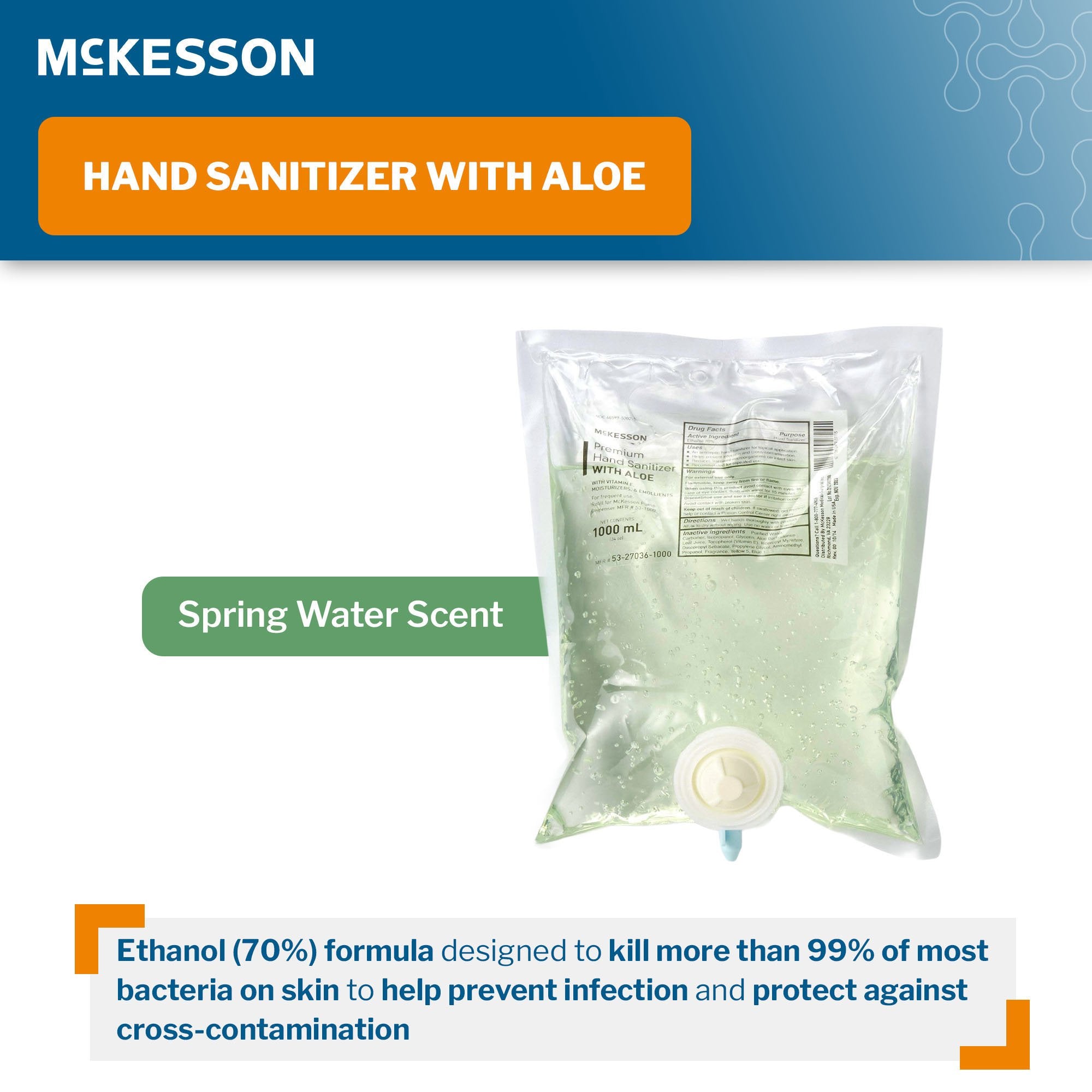 Hand Sanitizer with Aloe McKesson 1,000 mL Ethyl Alcohol Gel Dispenser Refill Bag, Packaging Type- Case
