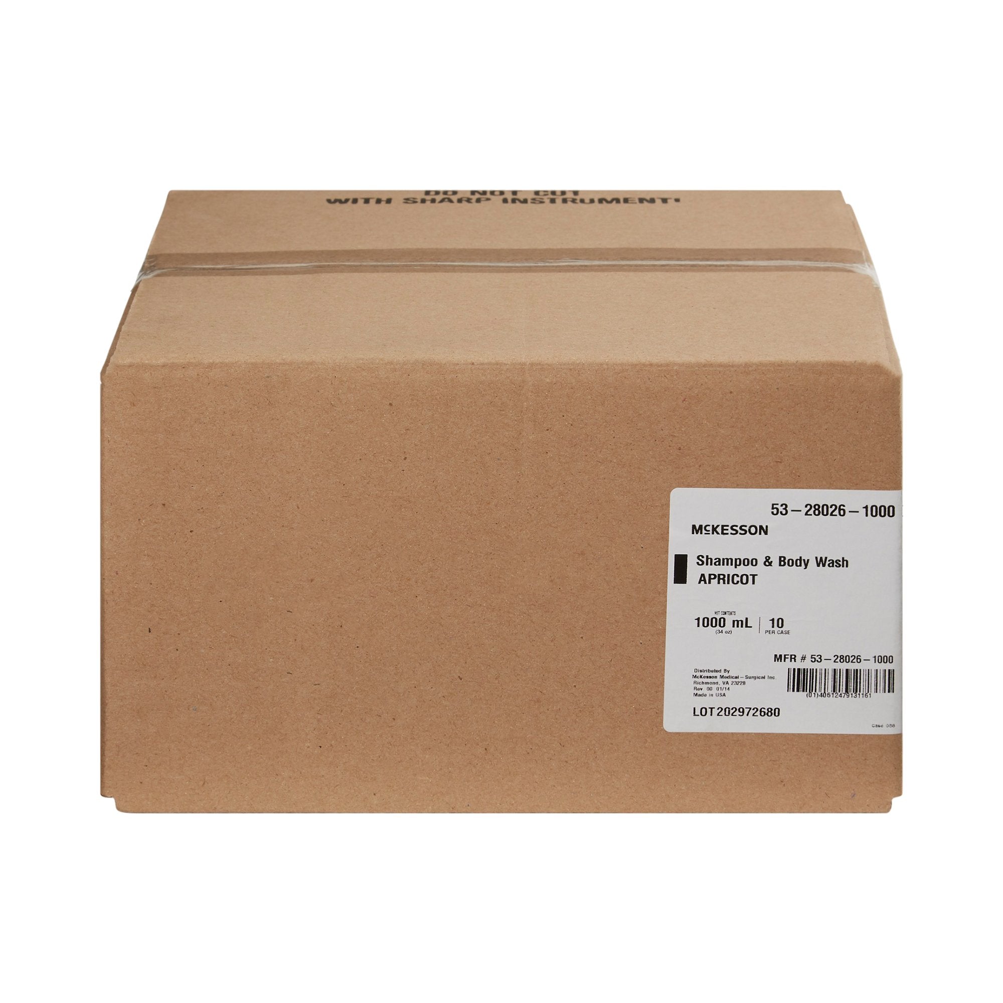 Bolsa de recarga para champú y gel de baño McKesson de 1000 ml con aroma a albaricoque. Tipo de embalaje: caja.