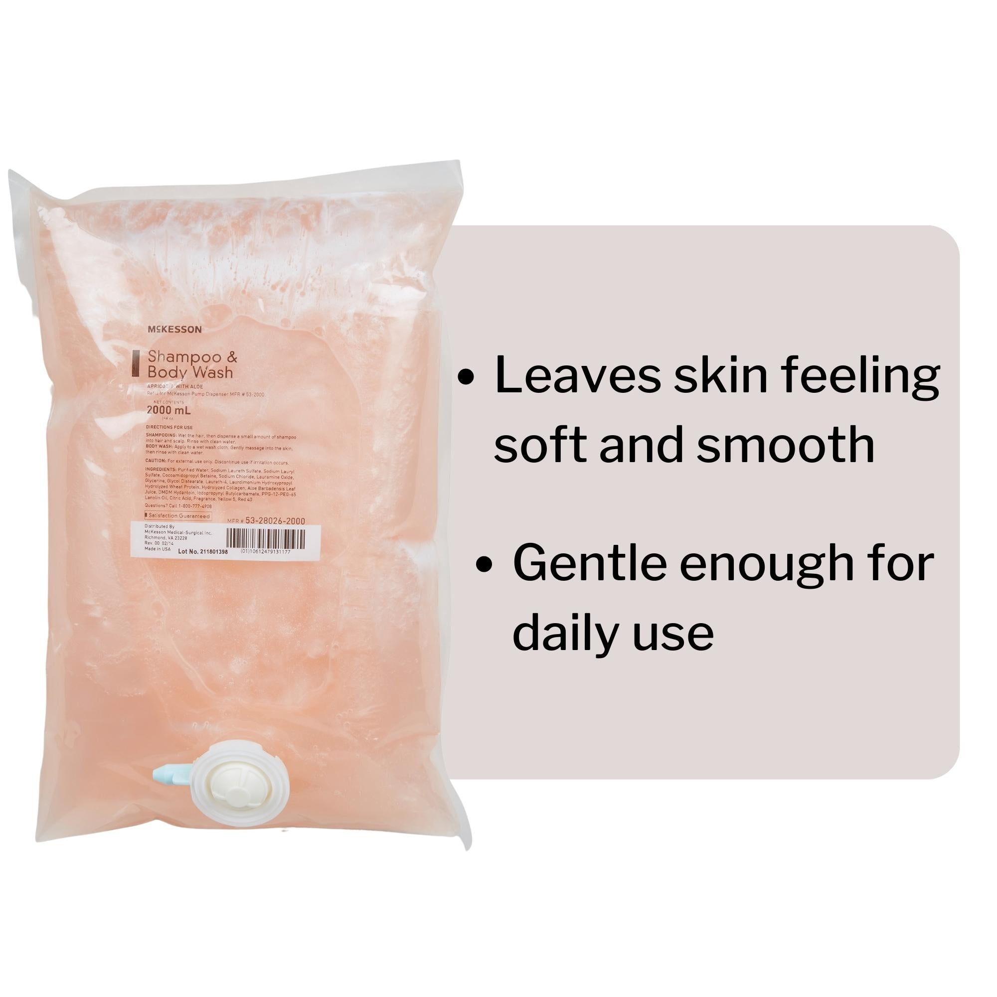 Bolsa de recarga para dispensador de champú y gel de baño McKesson de 2000 ml con aroma a albaricoque. Tipo de embalaje: individual.