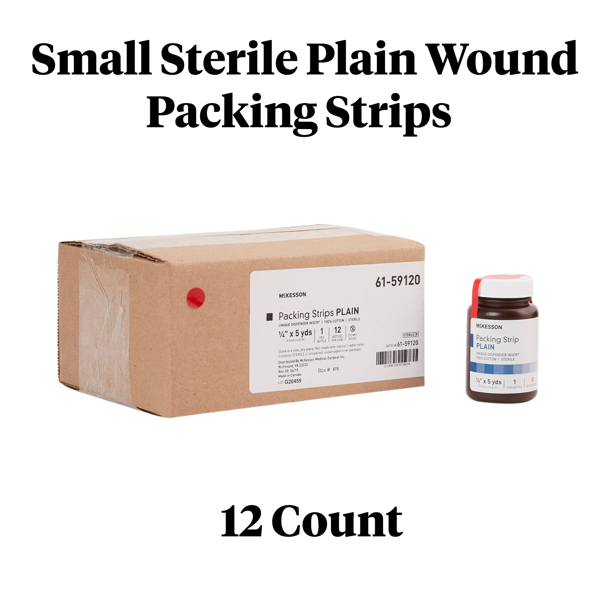 Tira de empaque para heridas McKesson sin impregnar, 1/4 de pulgada x 5 yardas, estéril, simple, tipo de empaque: caja