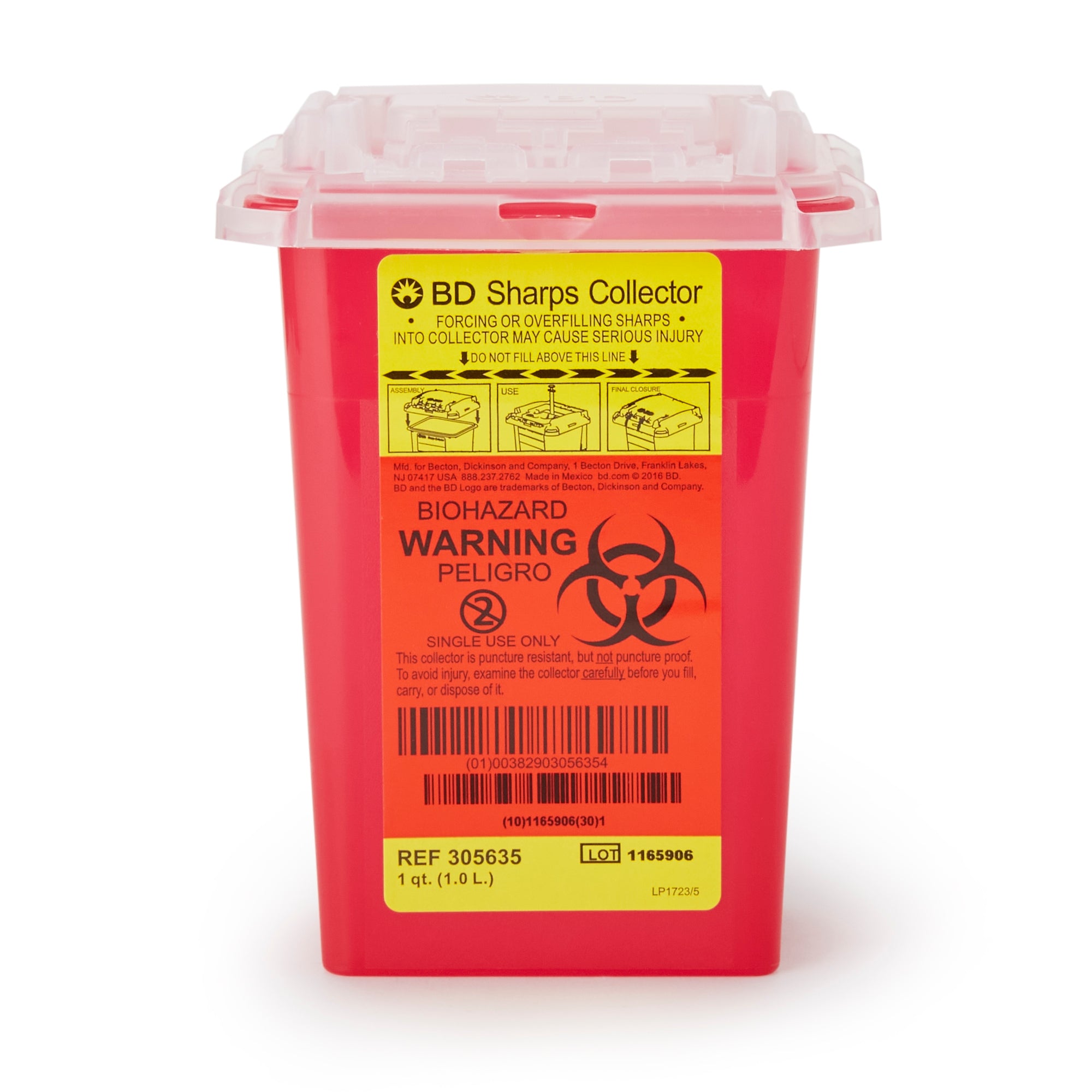 Sharps Container BD Red Base 7 H X 4-9/10 W X 3-9/10 D Inch Vertical Entry 0.25 Gallon, Packaging Type- Case