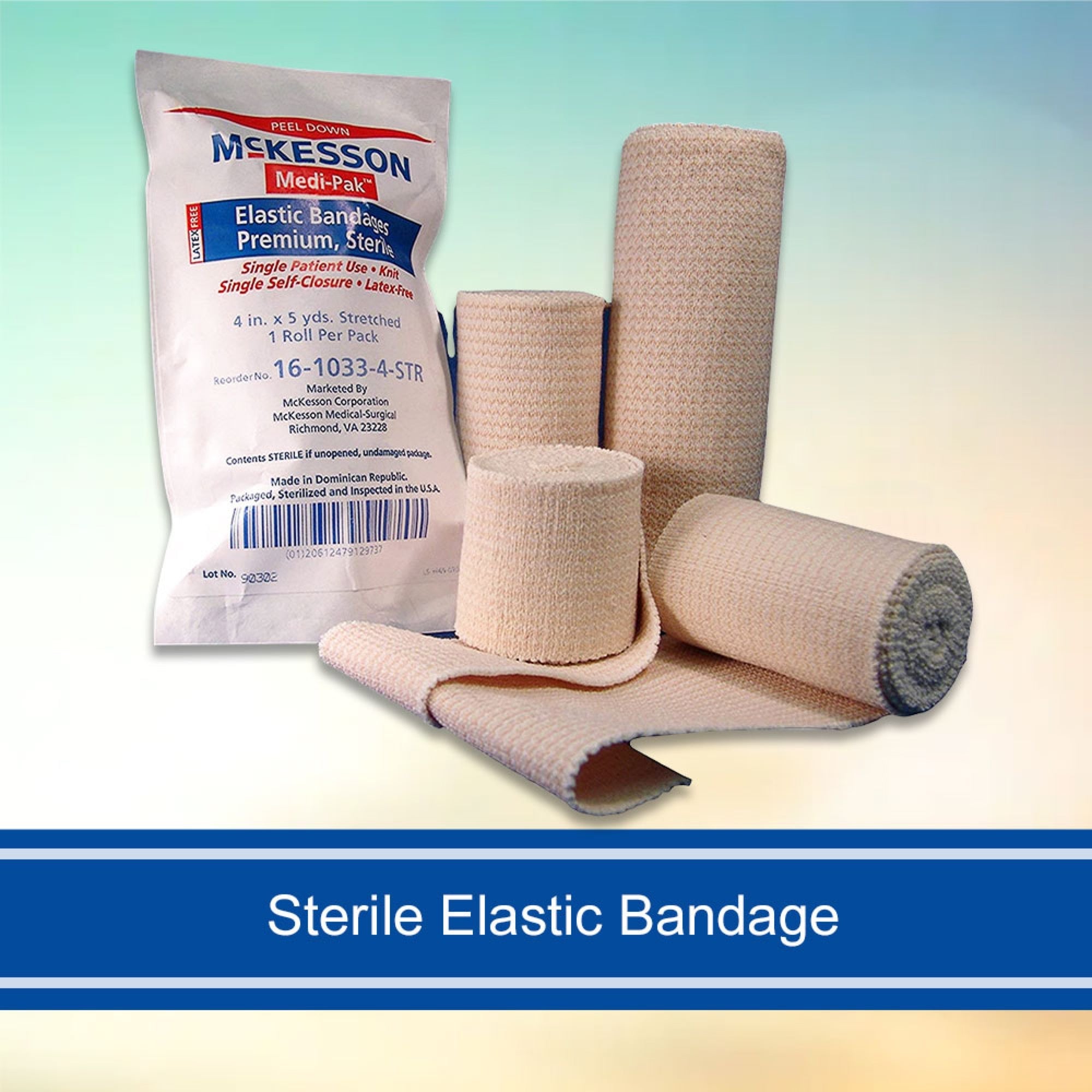 Elastic Bandage McKesson 4 Inch X 5 Yard Single Hook and Loop Closure Tan Sterile Standard Compression, Packaging Type- Case