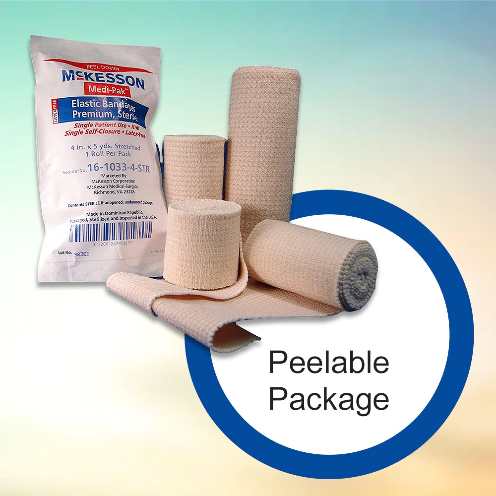 Elastic Bandage McKesson 4 Inch X 5 Yard Single Hook and Loop Closure Tan Sterile Standard Compression, Packaging Type- Case