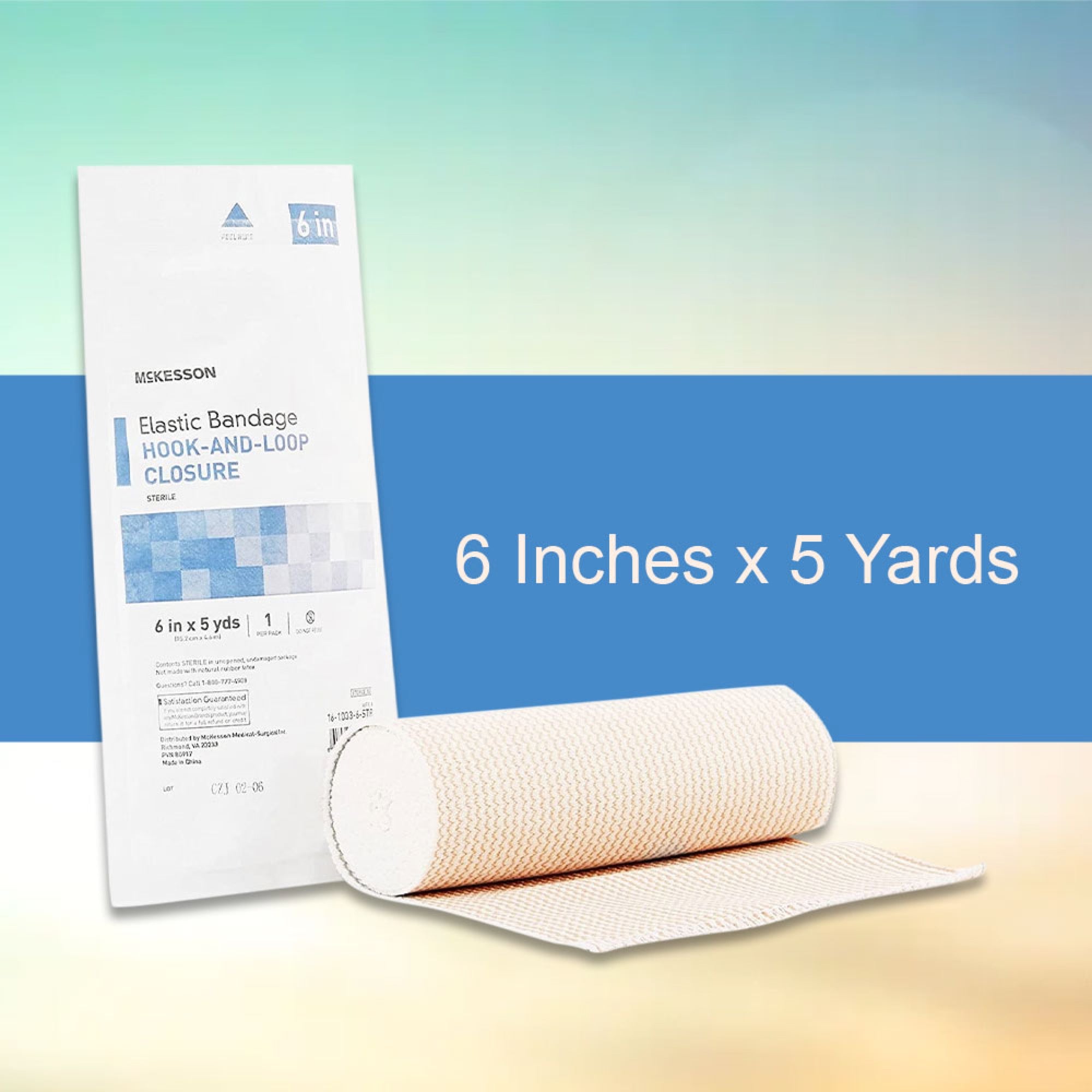 Elastic Bandage McKesson 6 Inch X 5 Yard Single Hook and Loop Closure Tan Sterile Standard Compression