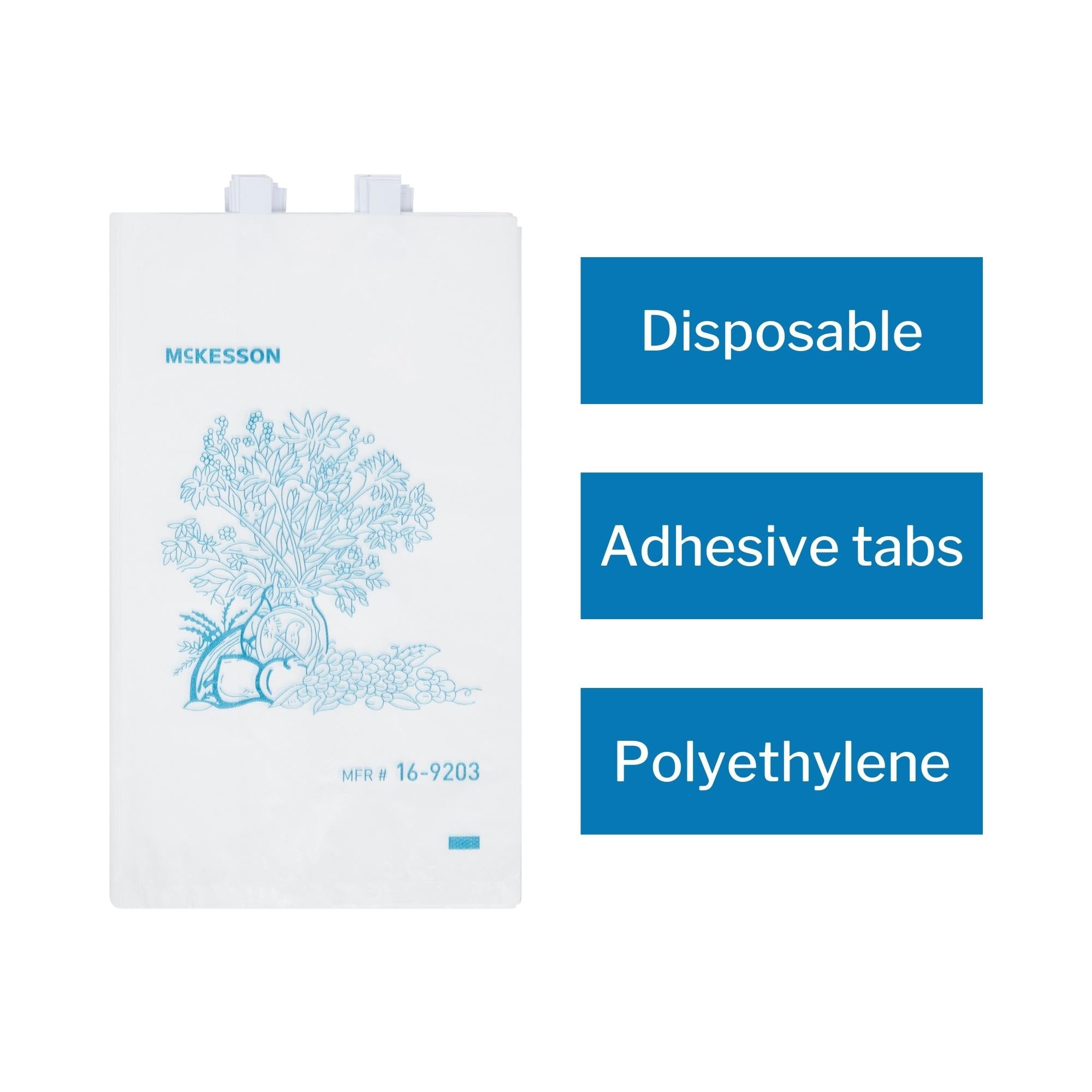 Bedside Bag McKesson 7 X 11.5 Inch White / Blue Floral Print Polyethylene, Packaging Type- Case