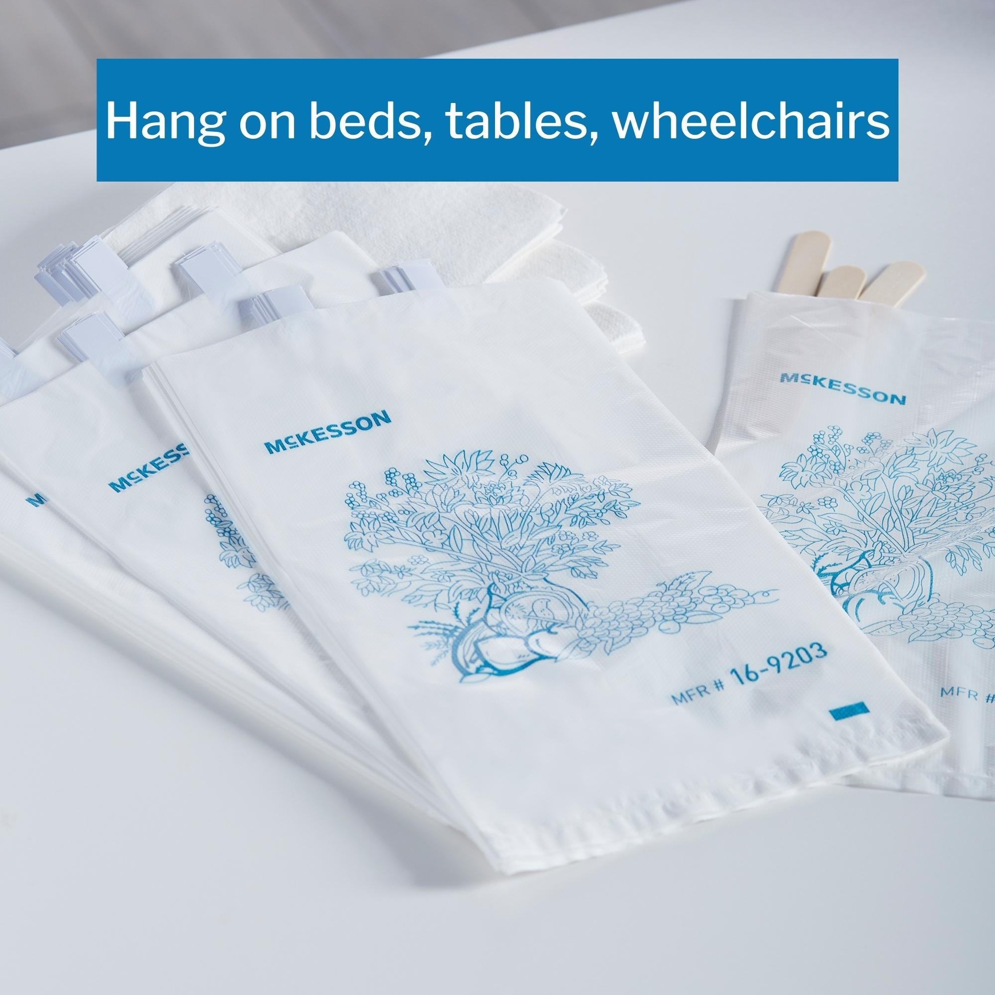 Bedside Bag McKesson 7 X 11.5 Inch White / Blue Floral Print Polyethylene, Packaging Type- Case