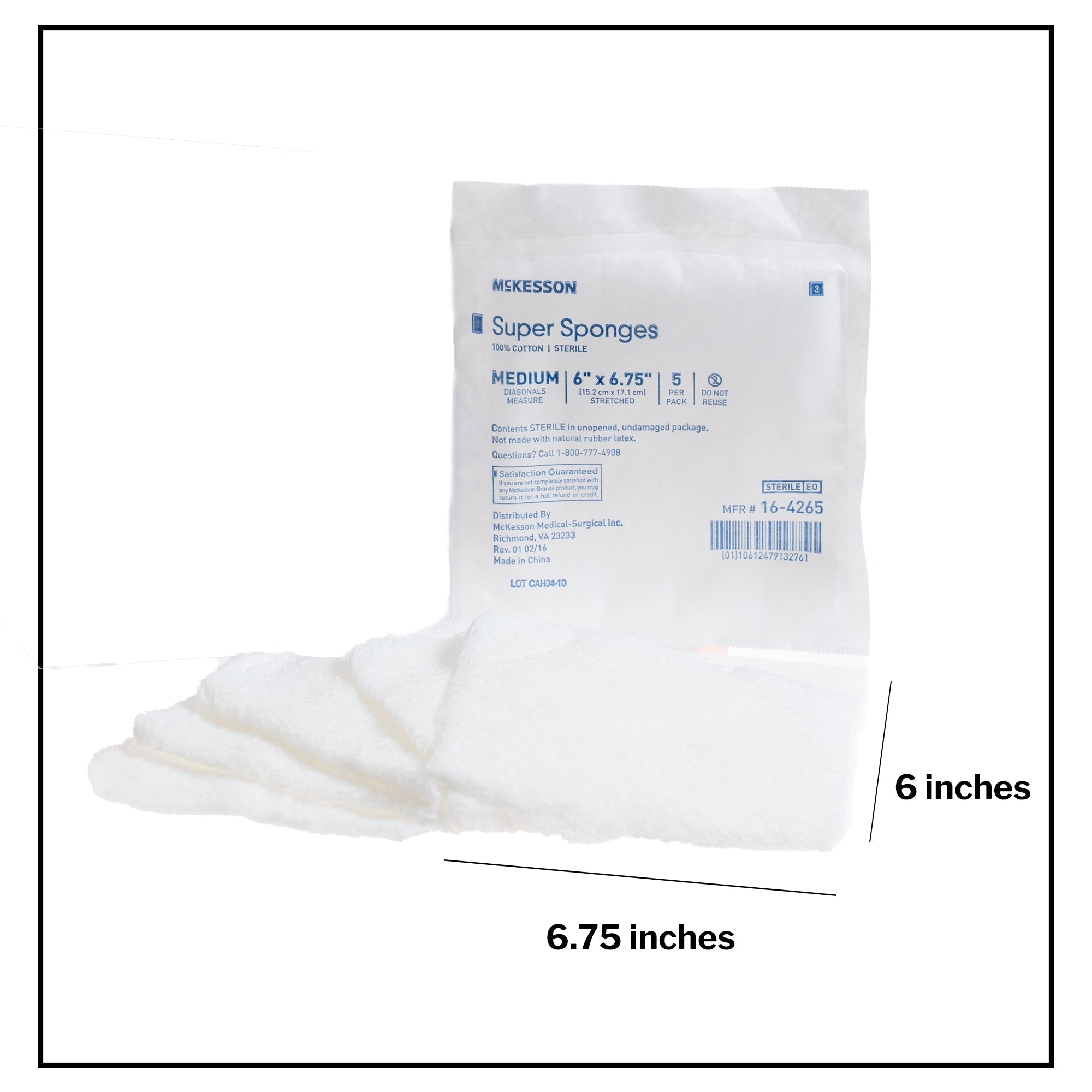 Apósito de pelusa McKesson, 6 x 6-3/4 pulgadas, estéril, 5 por paquete, tipo de embalaje: caja