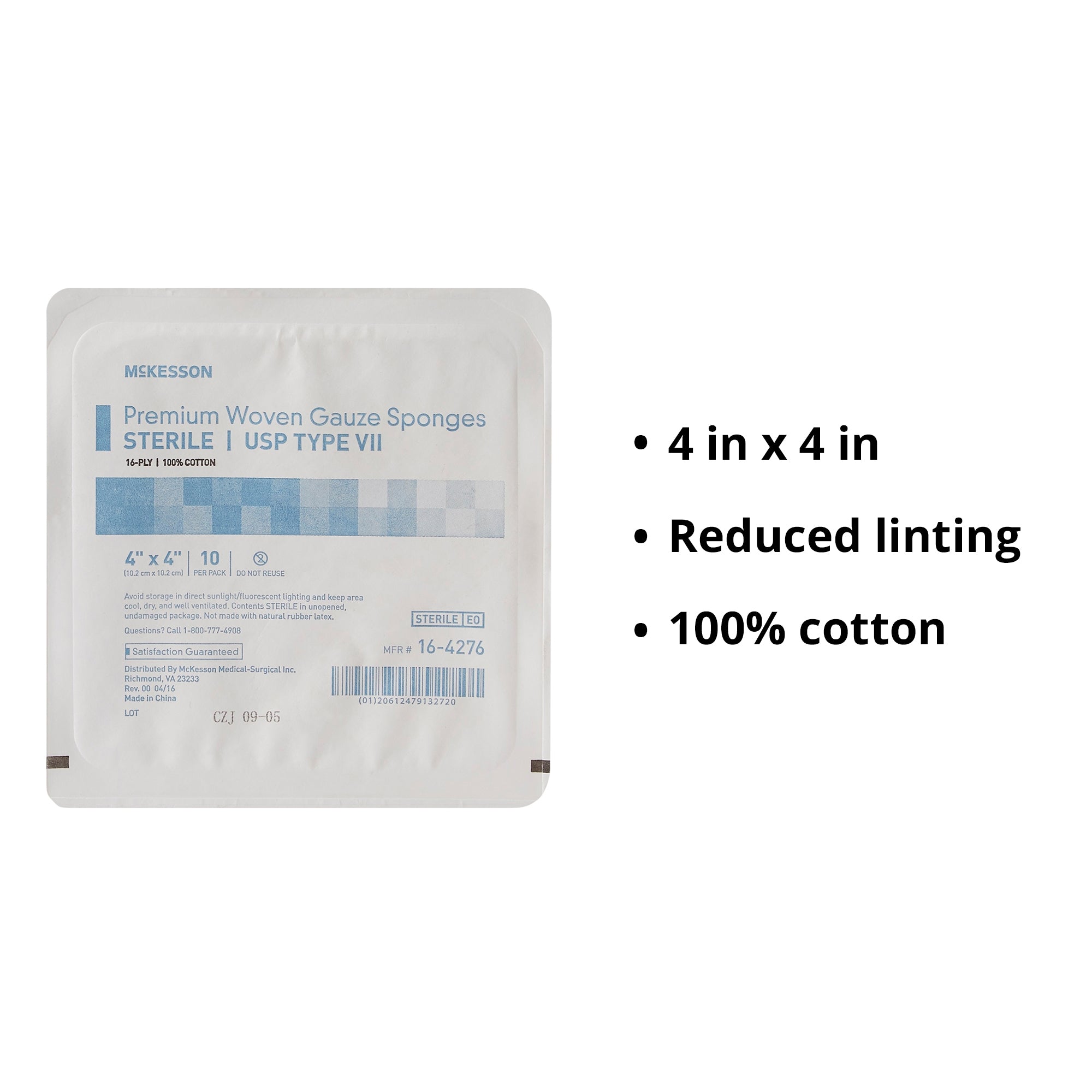 Gauze Sponge McKesson 4 X 4 Inch 16-Ply Sterile 10 per Tray, Packaging Type- Case