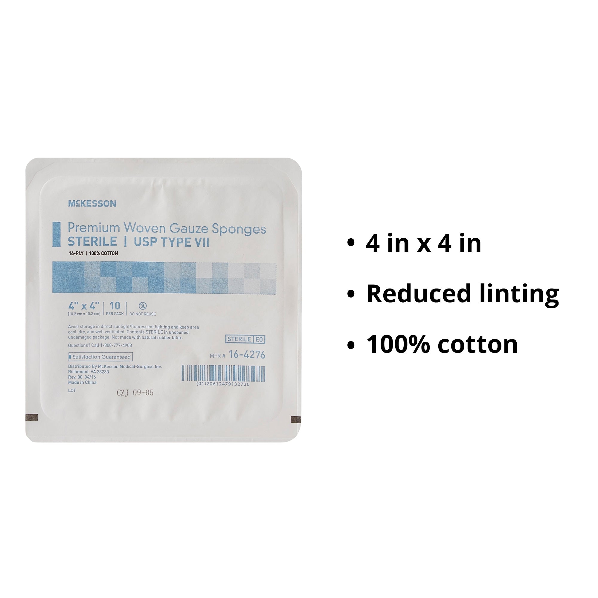 Gauze Sponge McKesson 4 X 4 Inch 16-Ply Sterile 10 per Tray, Packaging Type- Case