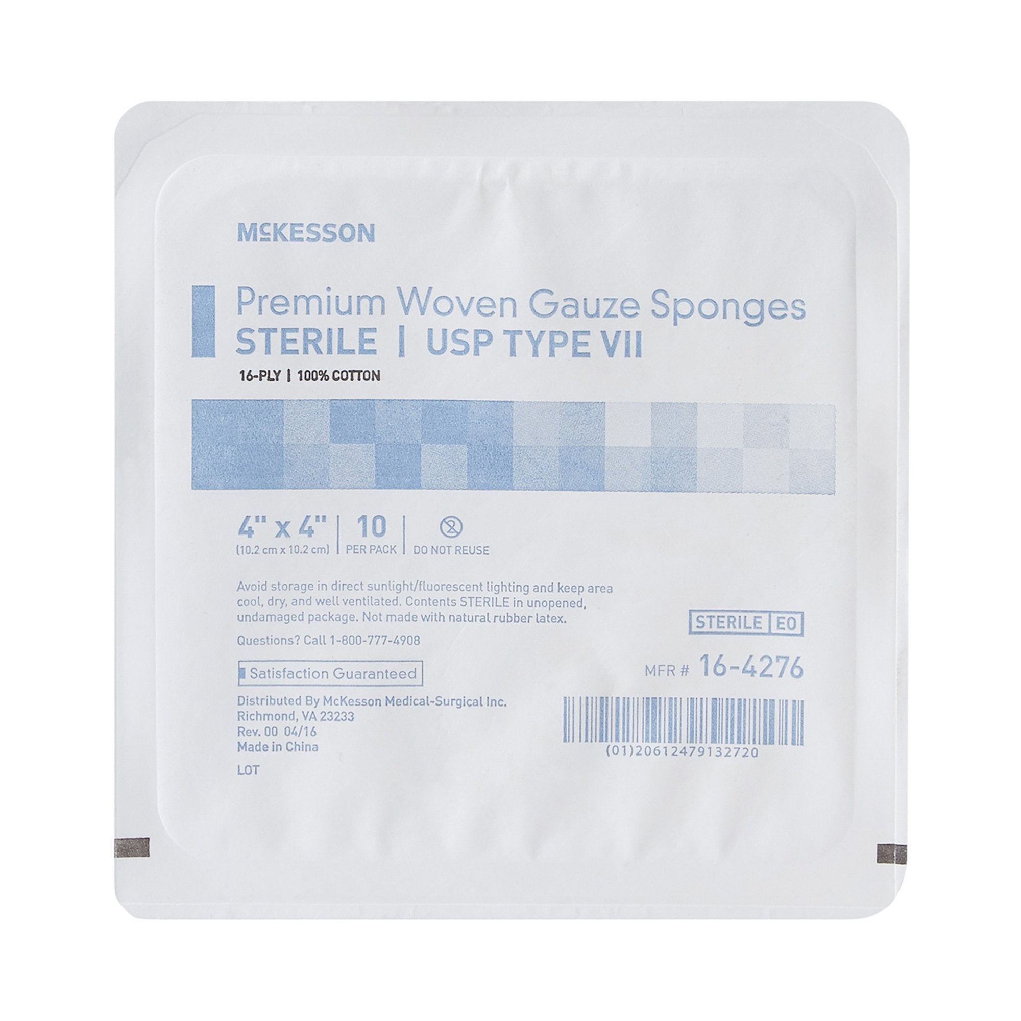 Gauze Sponge McKesson 4 X 4 Inch 16-Ply Sterile 10 per Tray, Packaging Type- Case