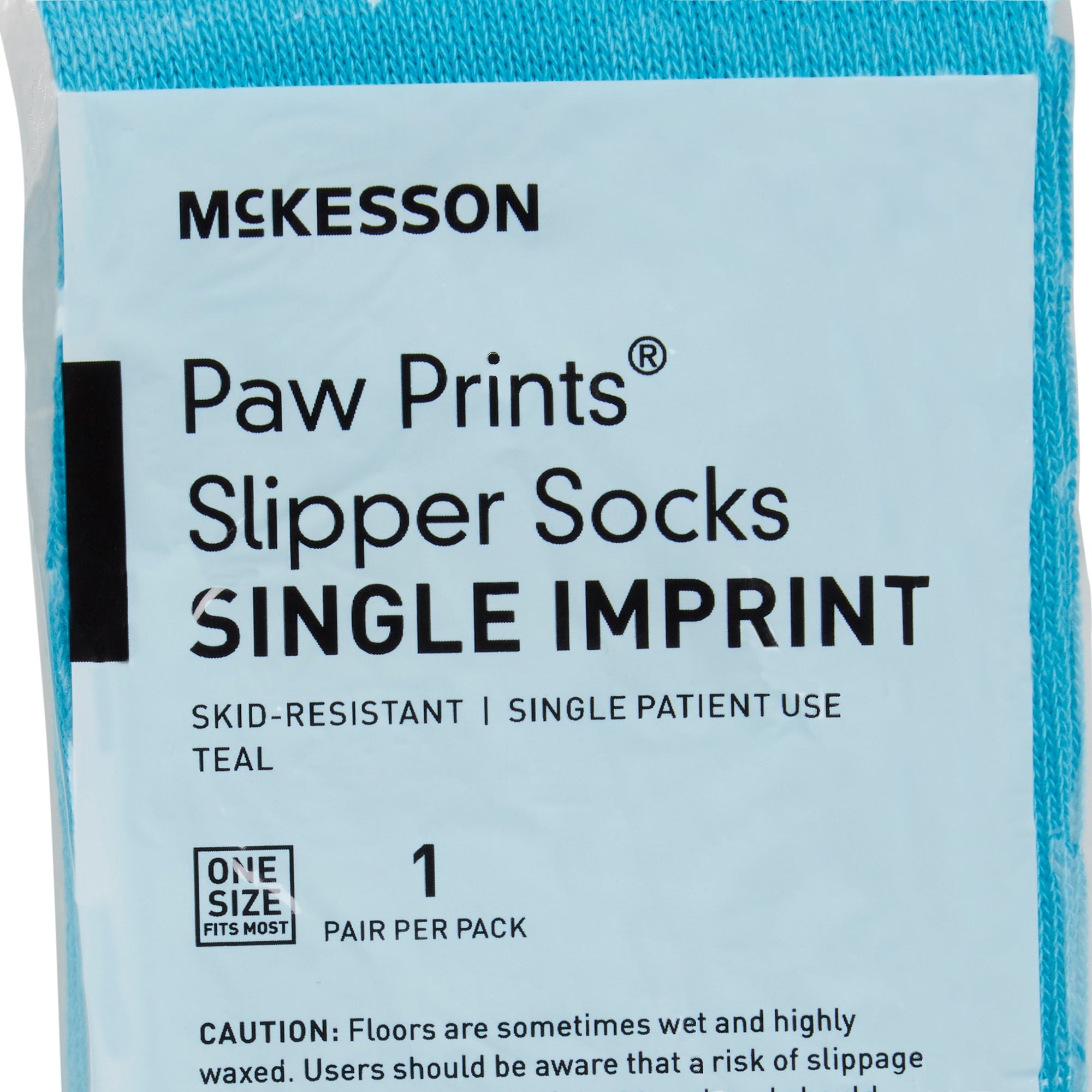 Slipper Socks McKesson Paw Prints Unisex Adult One Size Fits Most Single Tread Single Patient Use Teal, Packaging Type- Case