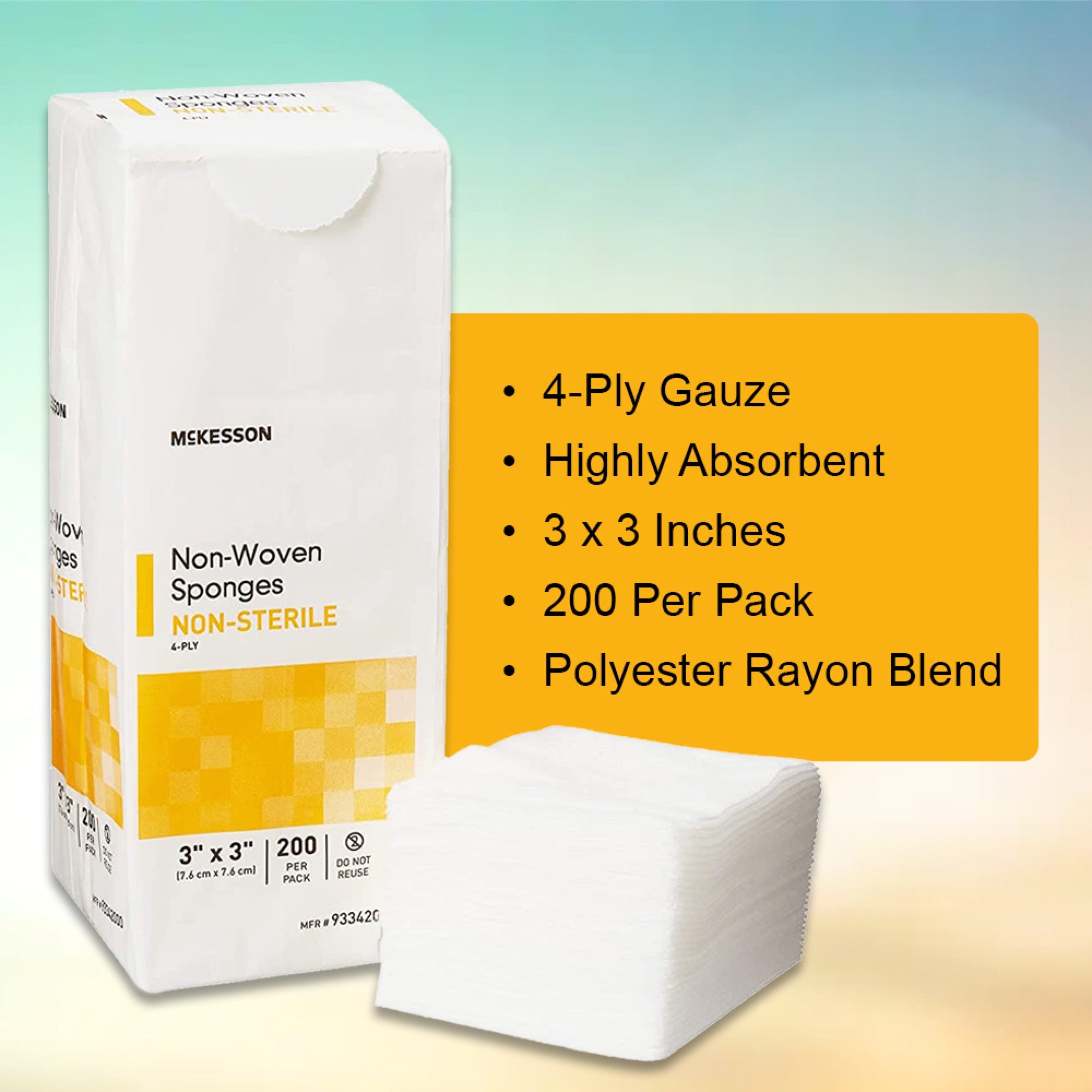 Esponja no tejida McKesson de 7,6 x 7,6 cm, 4 capas, no estéril, 200 por paquete, tipo de embalaje: caja