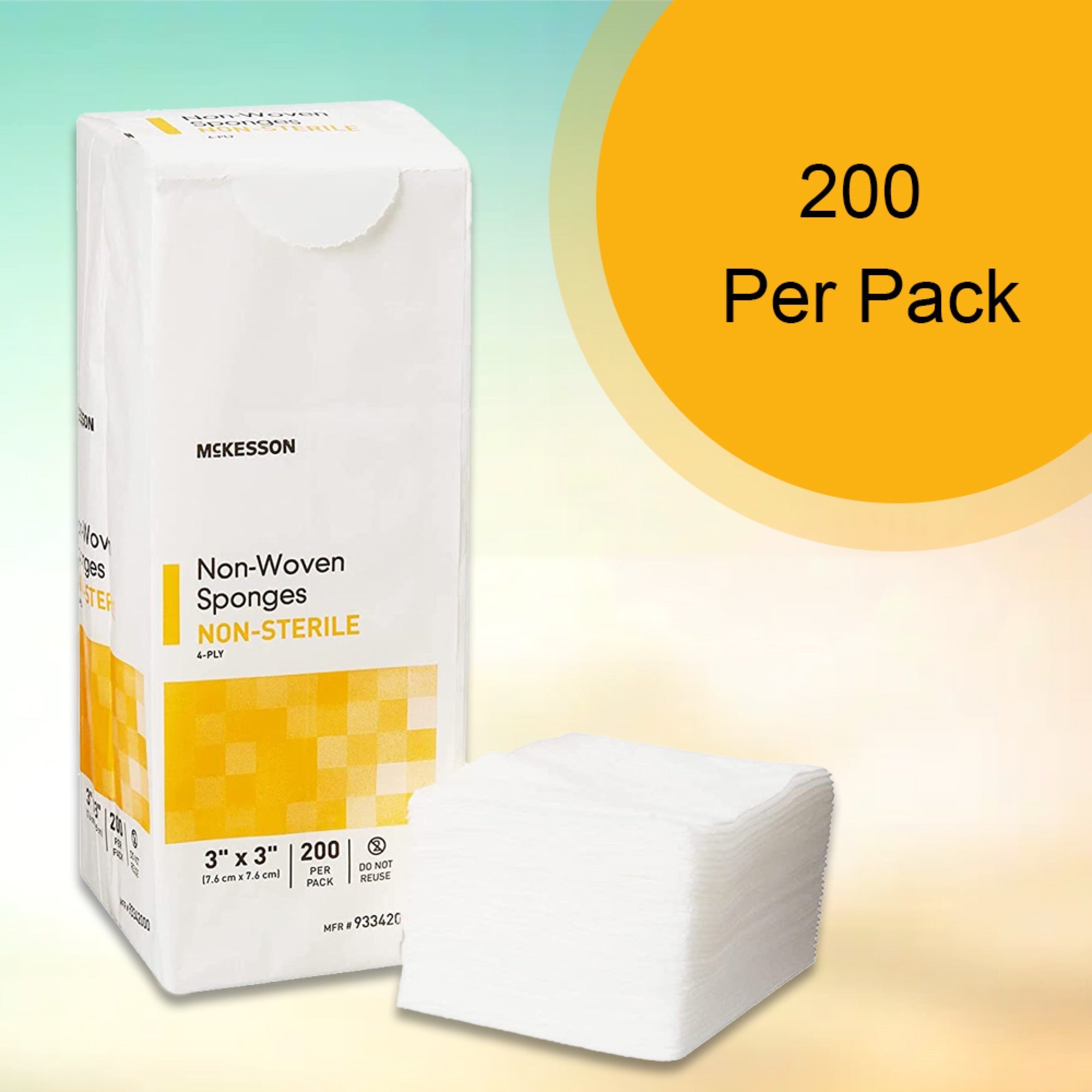 Esponja no tejida McKesson de 7,6 x 7,6 cm, 4 capas, no estéril, 200 por paquete, tipo de embalaje: caja