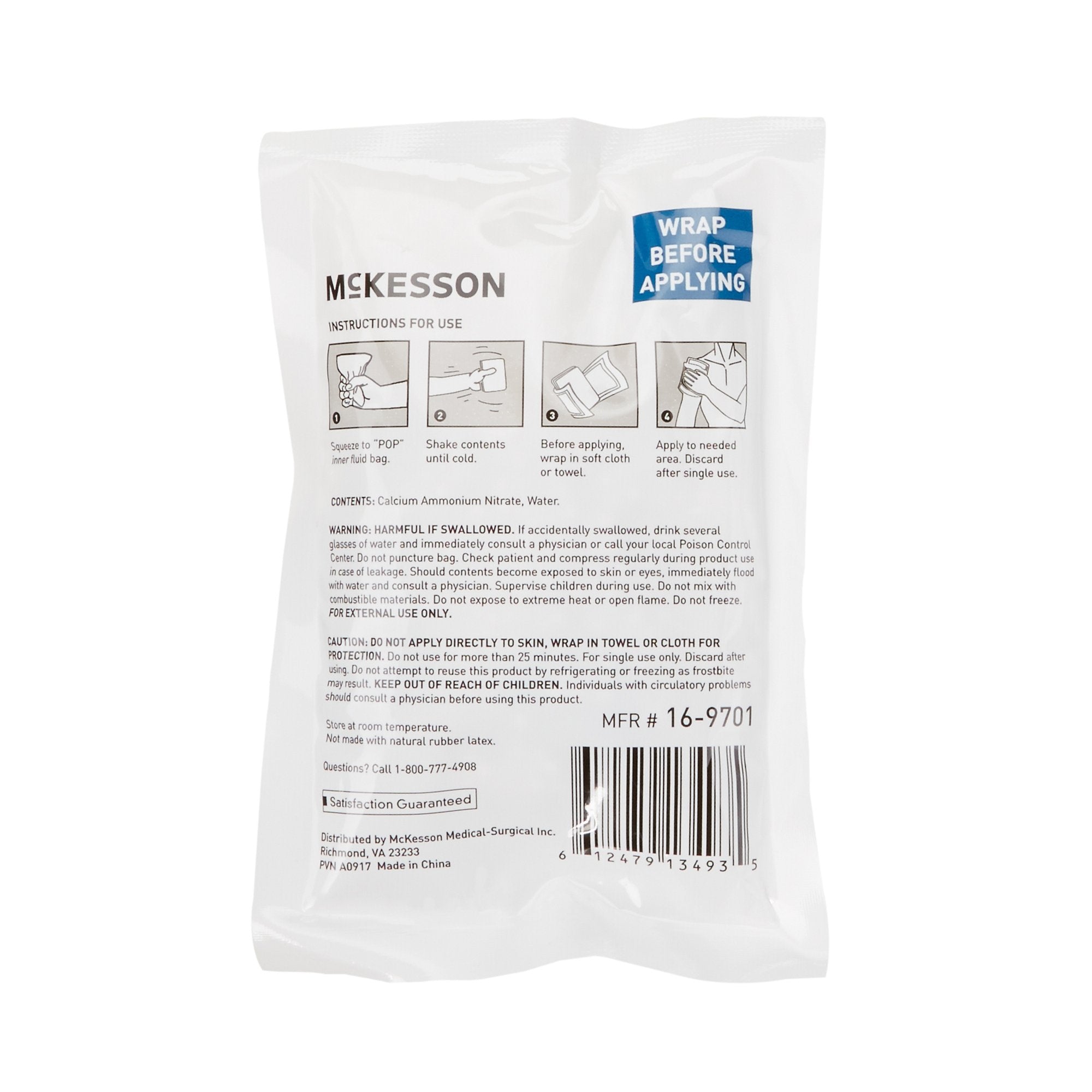 Instant Cold Pack McKesson General Purpose 4 X 6 Inch Plastic / Calcium Ammonium Nitrate / Water Disposable, Packaging Type- Case