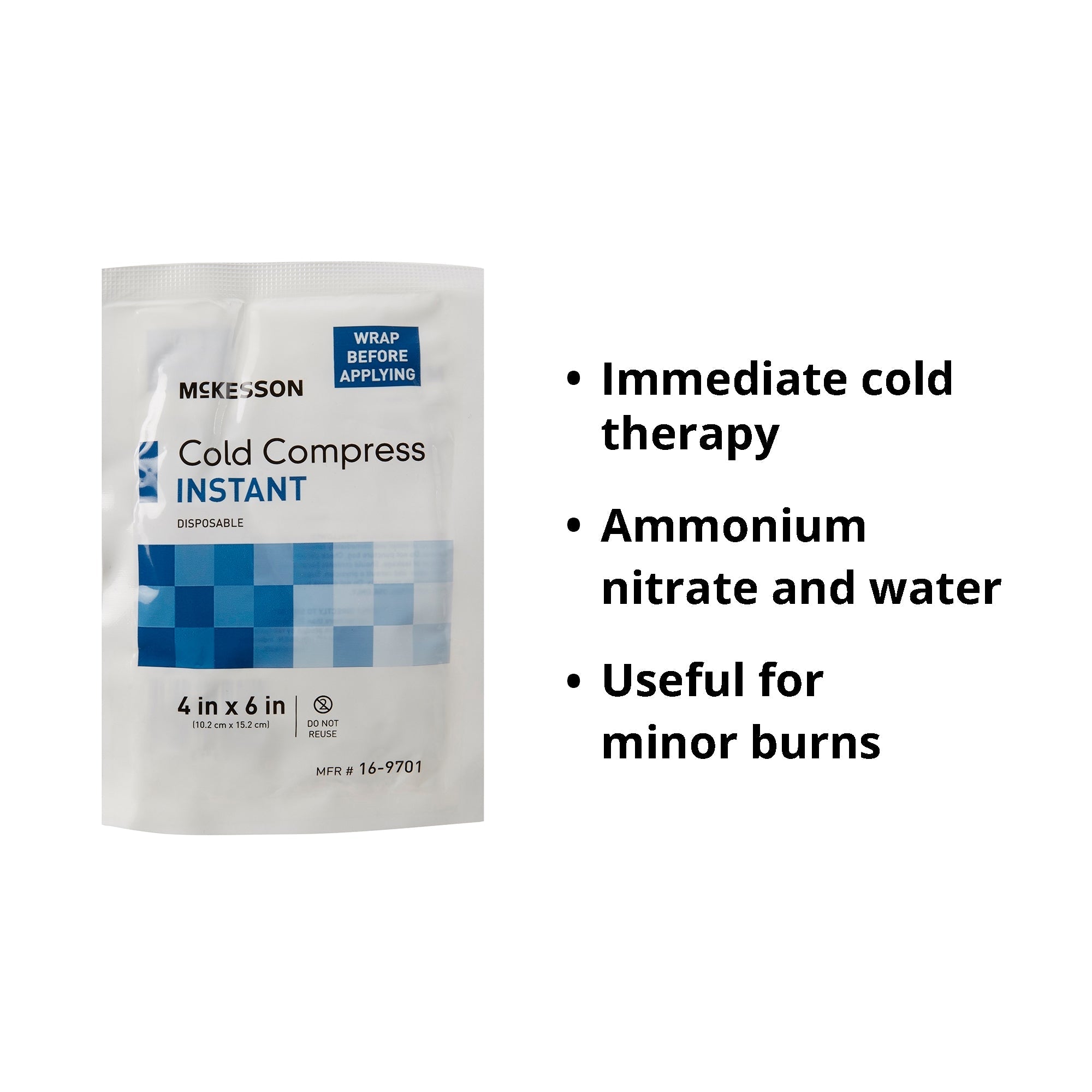 Instant Cold Pack McKesson General Purpose 4 X 6 Inch Plastic / Calcium Ammonium Nitrate / Water Disposable, Packaging Type- Case