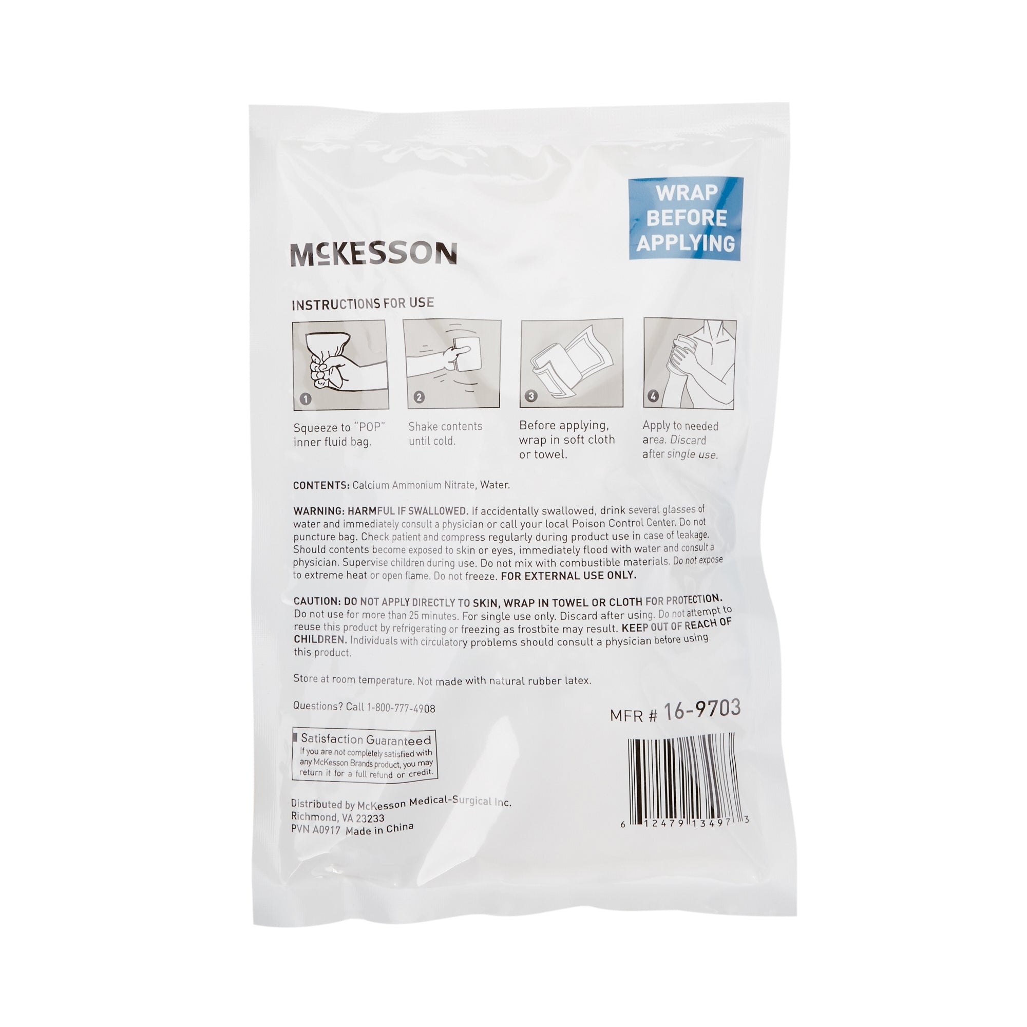 Instant Cold Pack McKesson General Purpose 6 X 9 Inch Plastic / Calcium Ammonium Nitrate / Water Disposable, Packaging Type- Case