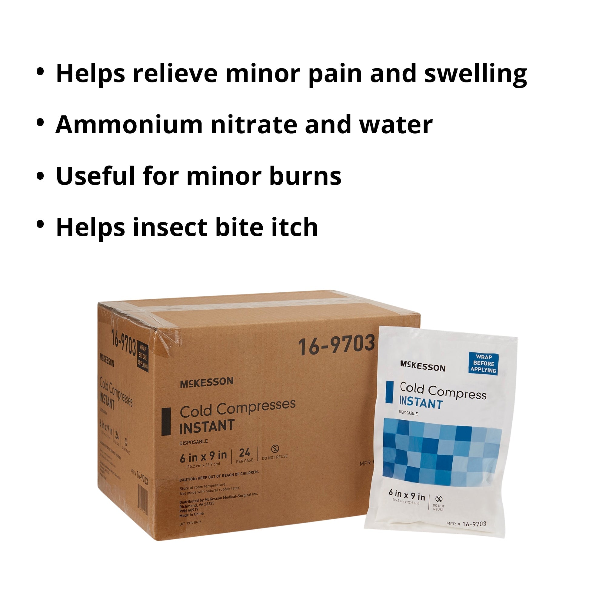 Instant Cold Pack McKesson General Purpose 6 X 9 Inch Plastic / Calcium Ammonium Nitrate / Water Disposable, Packaging Type- Case