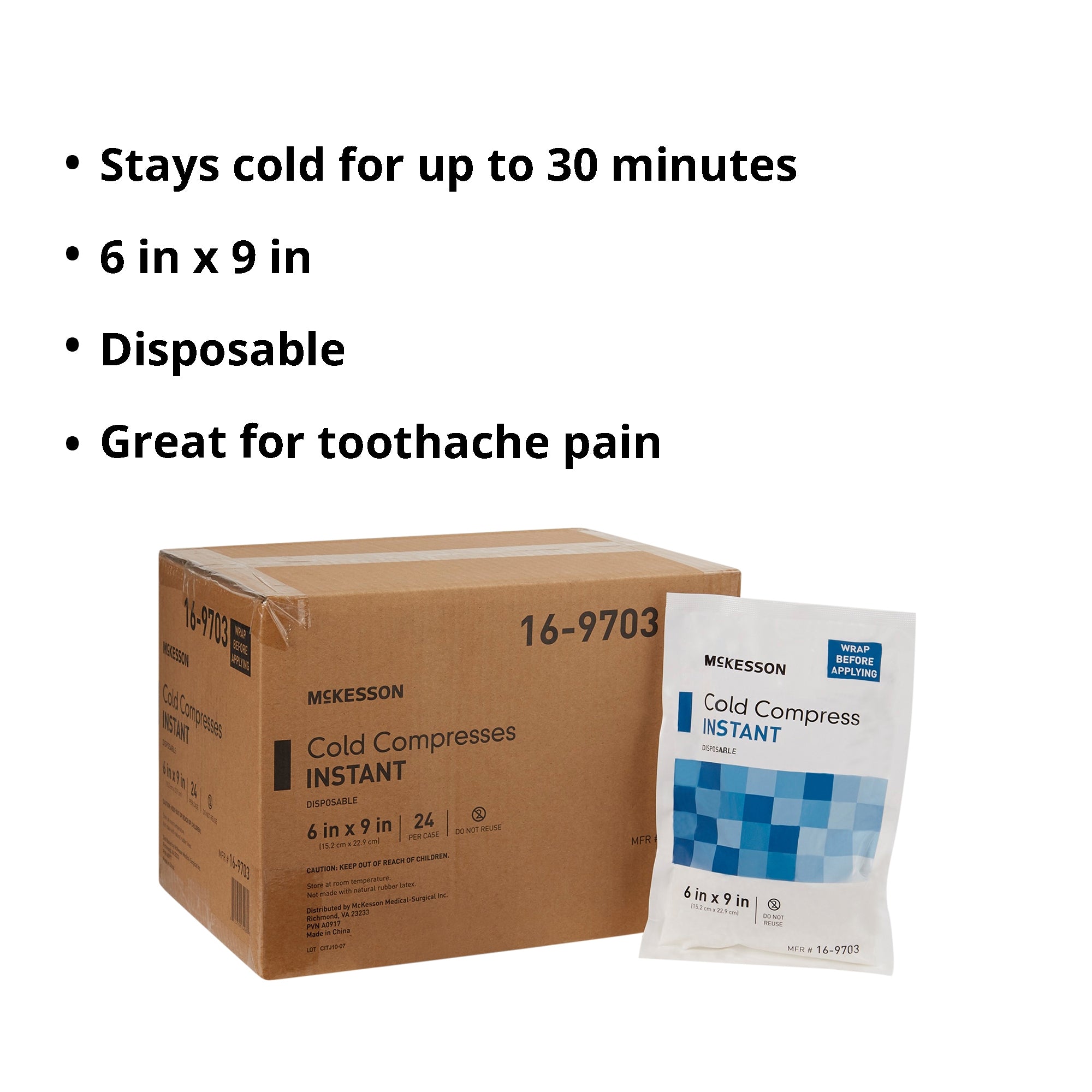 Instant Cold Pack McKesson General Purpose 6 X 9 Inch Plastic / Calcium Ammonium Nitrate / Water Disposable, Packaging Type- Case