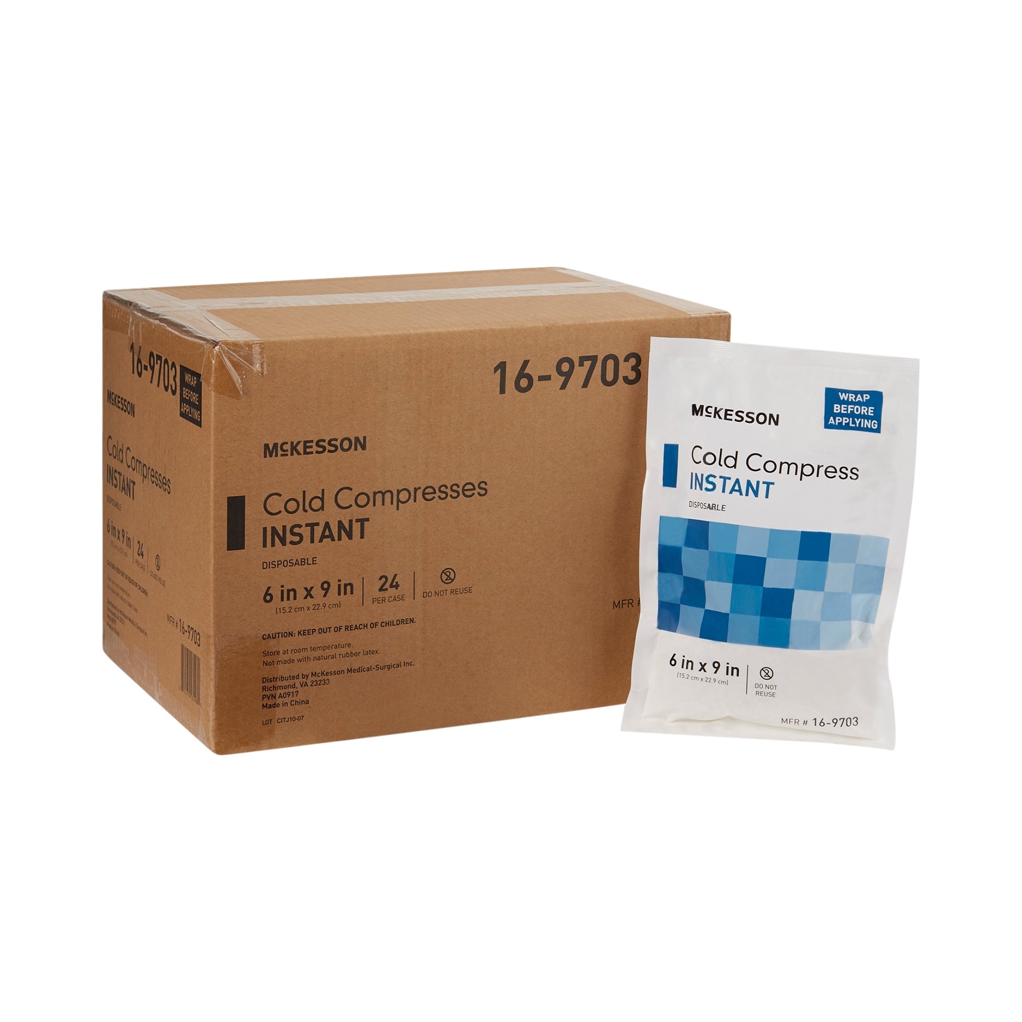 Instant Cold Pack McKesson General Purpose 6 X 9 Inch Plastic / Calcium Ammonium Nitrate / Water Disposable, Packaging Type- Case