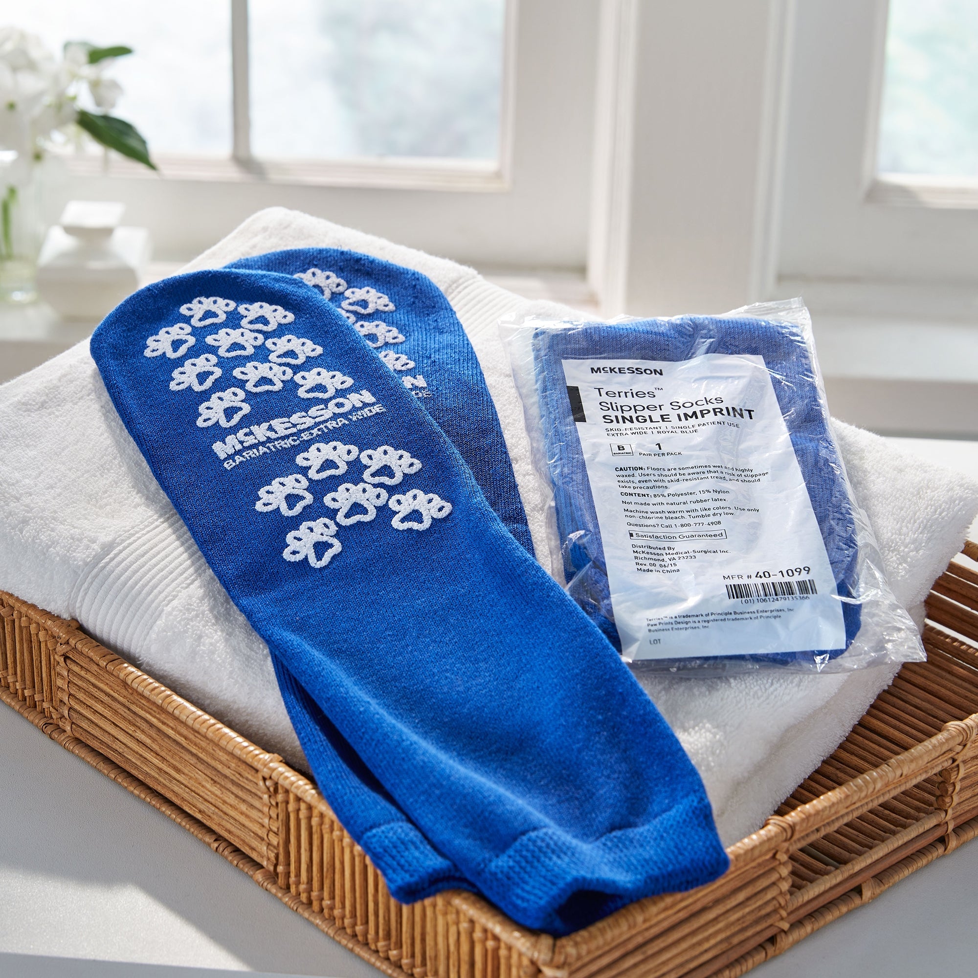 Slipper Socks McKesson Terries Unisex Adult Bariatric / X-Wide Single Tread Single Patient Use Royal Blue, Packaging Type- Case