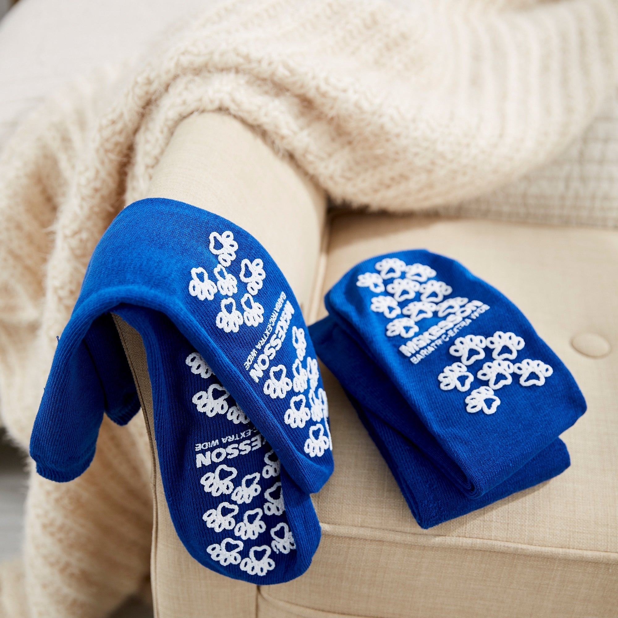 Slipper Socks McKesson Terries Unisex Adult Bariatric / X-Wide Single Tread Single Patient Use Royal Blue, Packaging Type- Case
