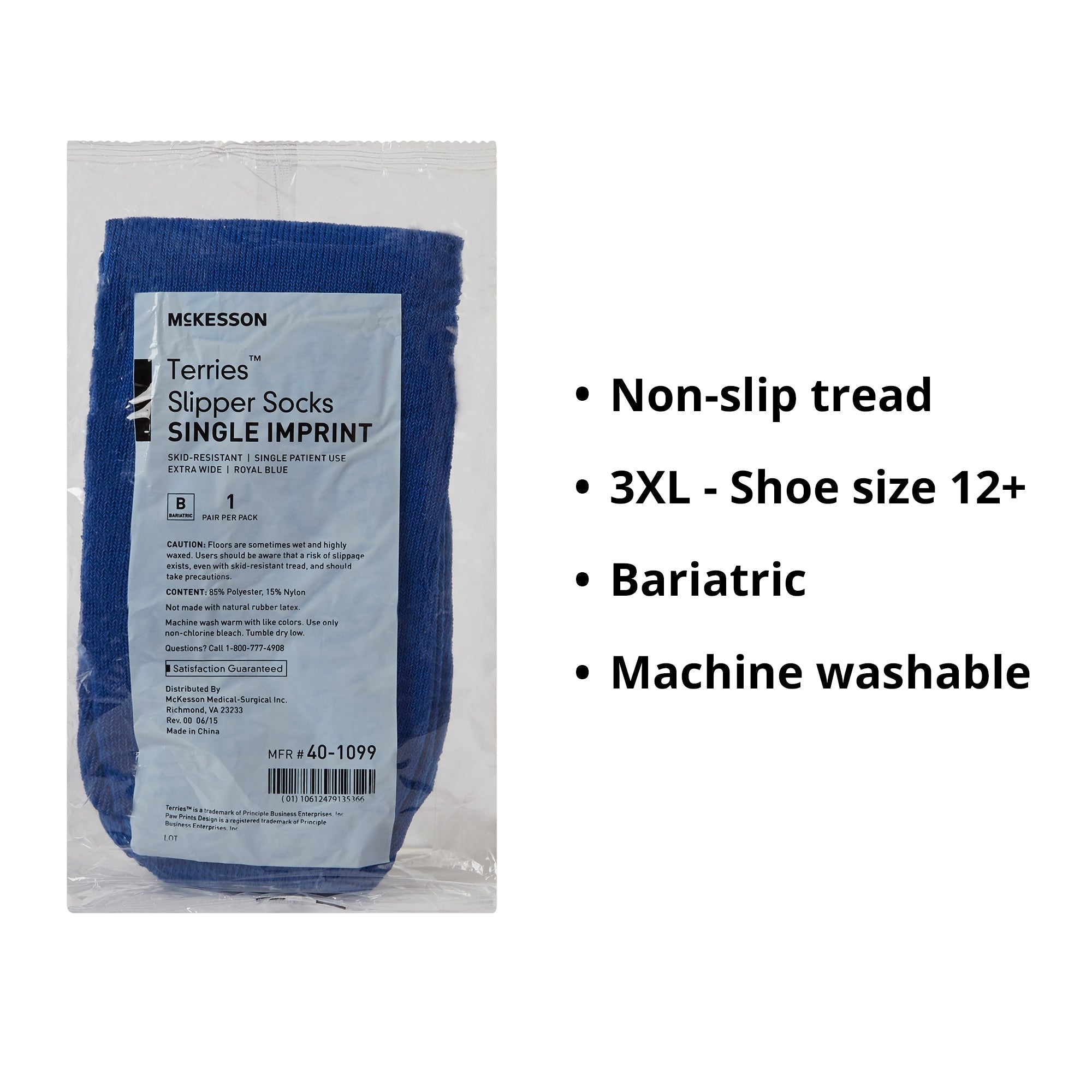 Slipper Socks McKesson Terries Unisex Adult Bariatric / X-Wide Single Tread Single Patient Use Royal Blue, Packaging Type- Case