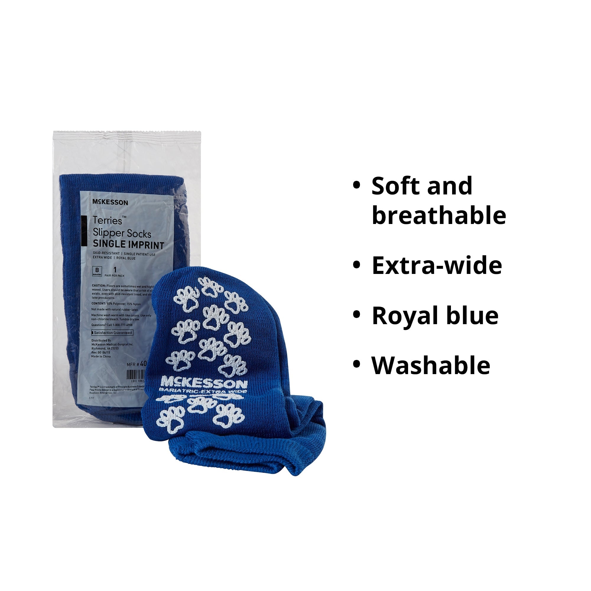 Slipper Socks McKesson Terries Unisex Adult Bariatric / X-Wide Single Tread Single Patient Use Royal Blue, Packaging Type- Case