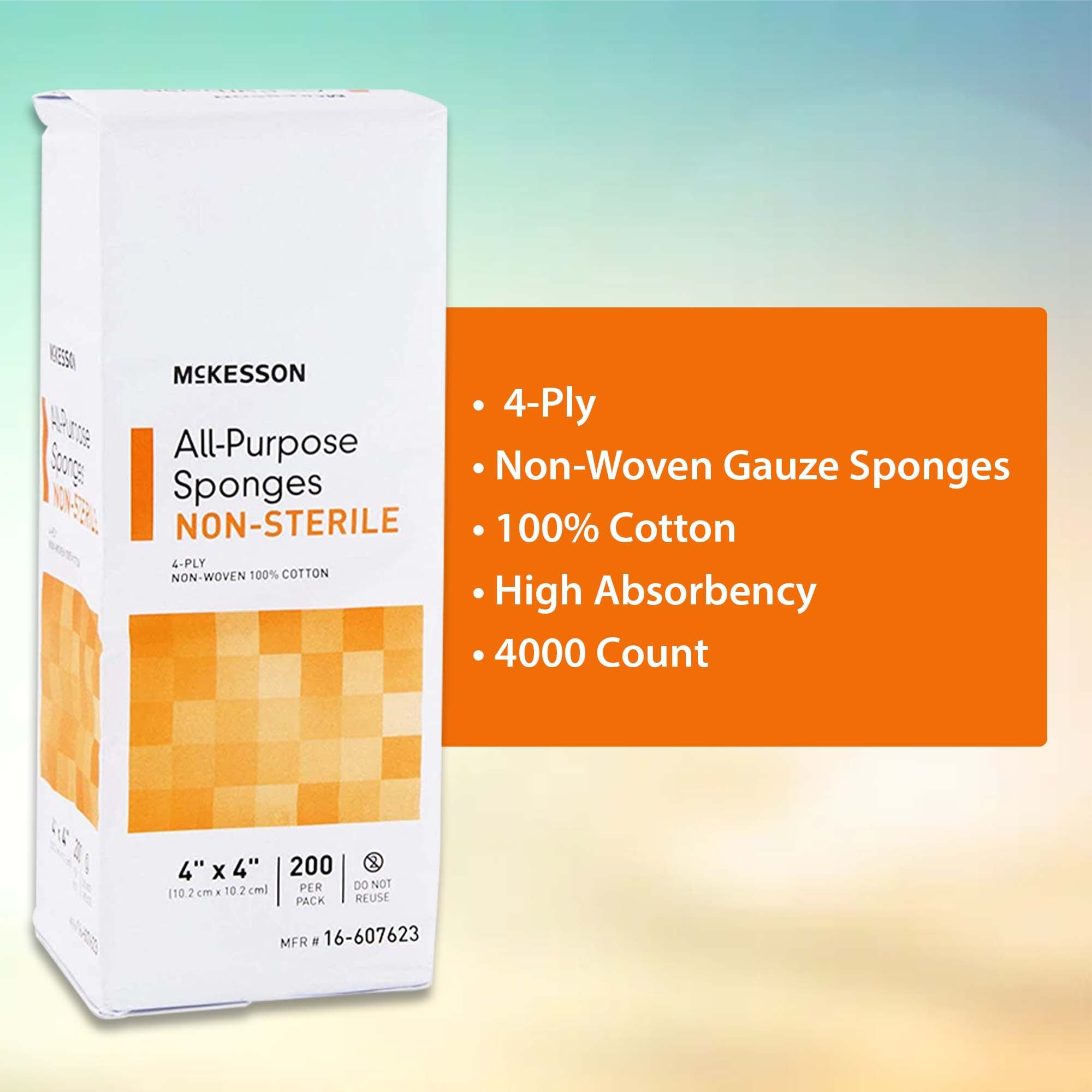 Esponja no tejida McKesson de 4 x 4 pulgadas, 4 capas, no estéril, 200 por paquete, tipo de embalaje: caja