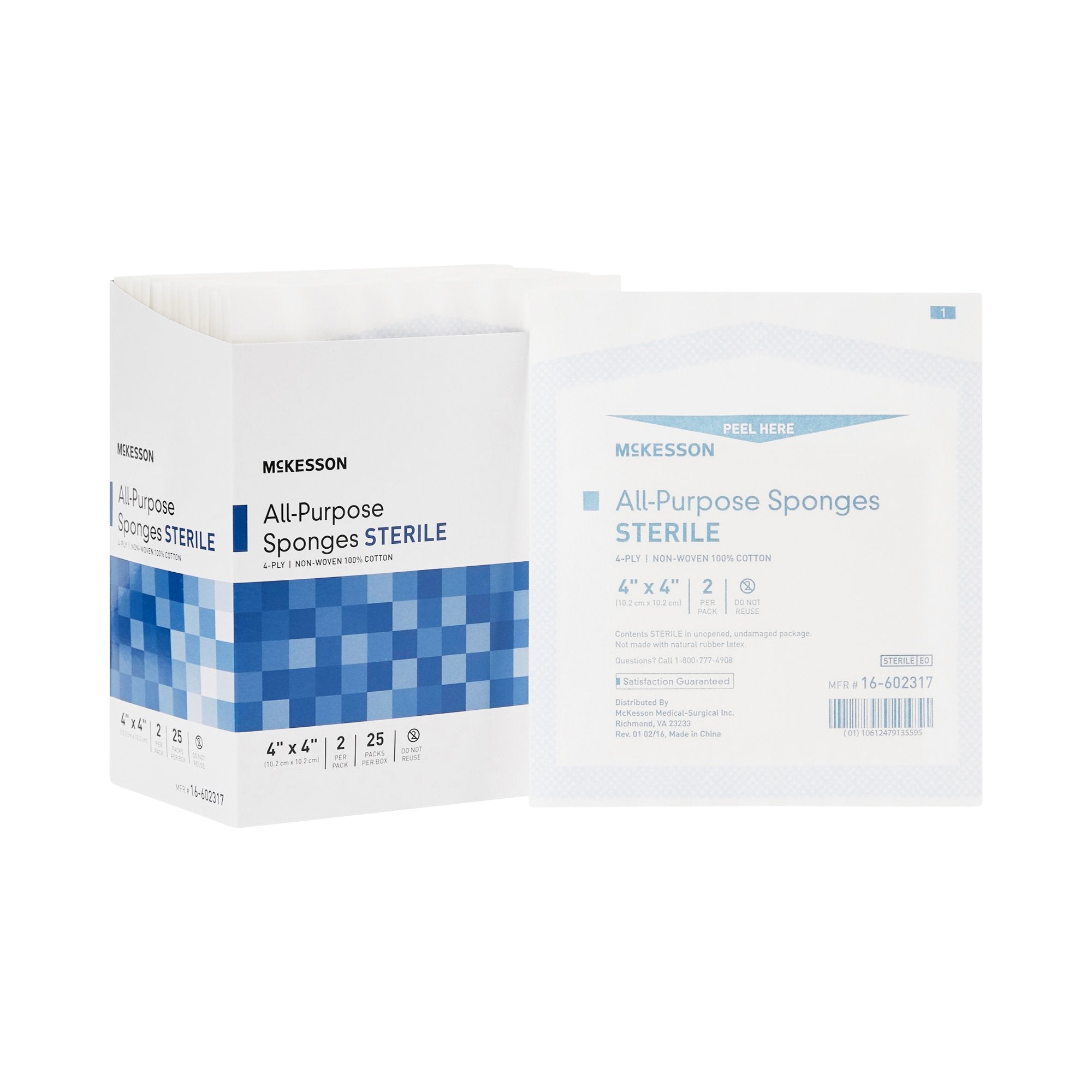 Nonwoven Sponge McKesson 4 X 4 Inch 4-Ply Sterile 2 per Pack,Packaging Type- Box