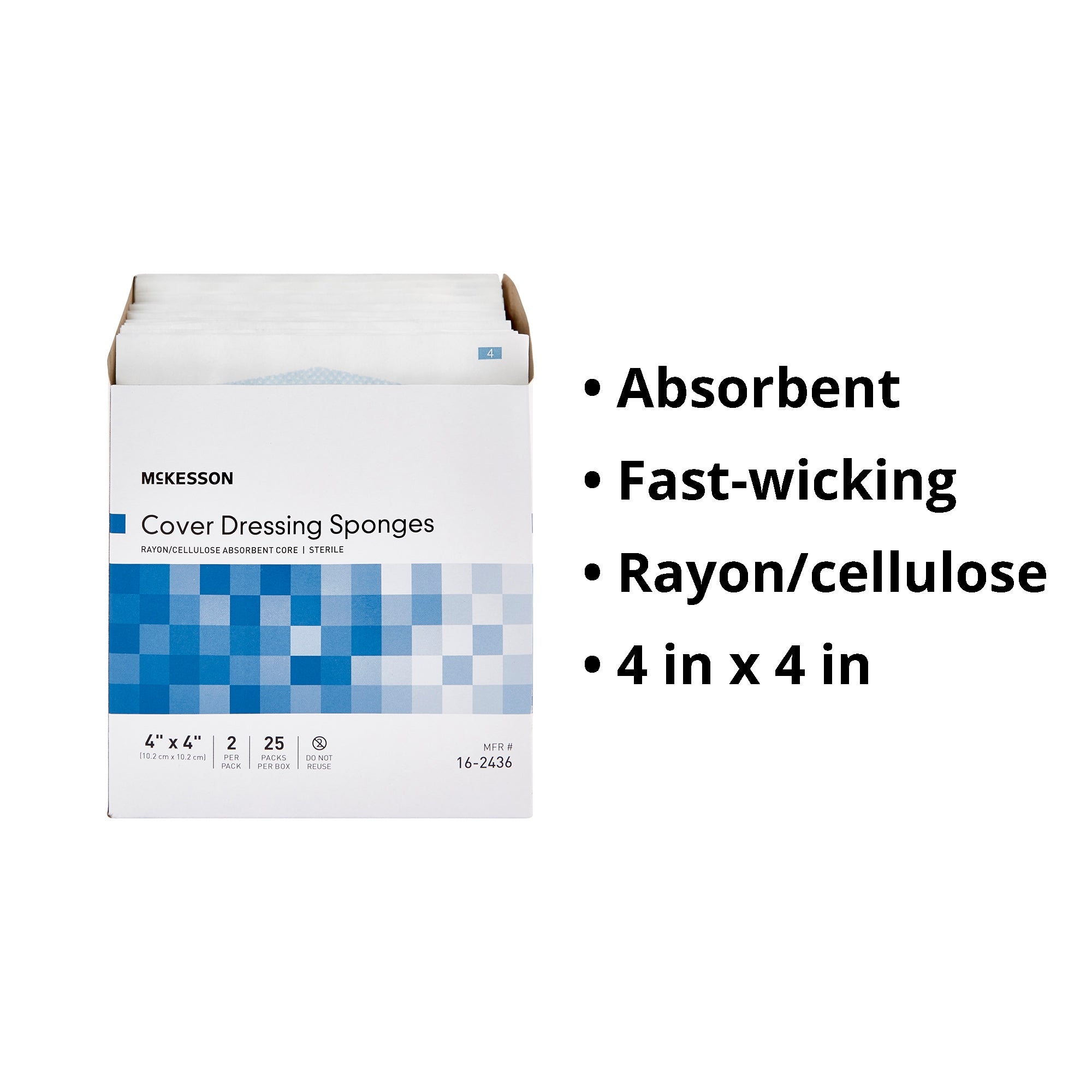 Cellulose Filled Nonwoven Sponge McKesson 4 X 4 Inch Sterile 2 per Pack, Packaging Type - Box