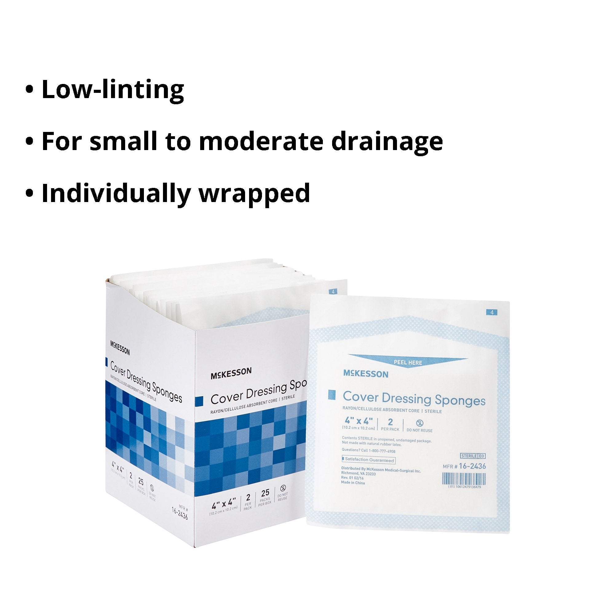 Cellulose Filled Nonwoven Sponge McKesson 4 X 4 Inch Sterile 2 per Pack, Packaging Type - Box