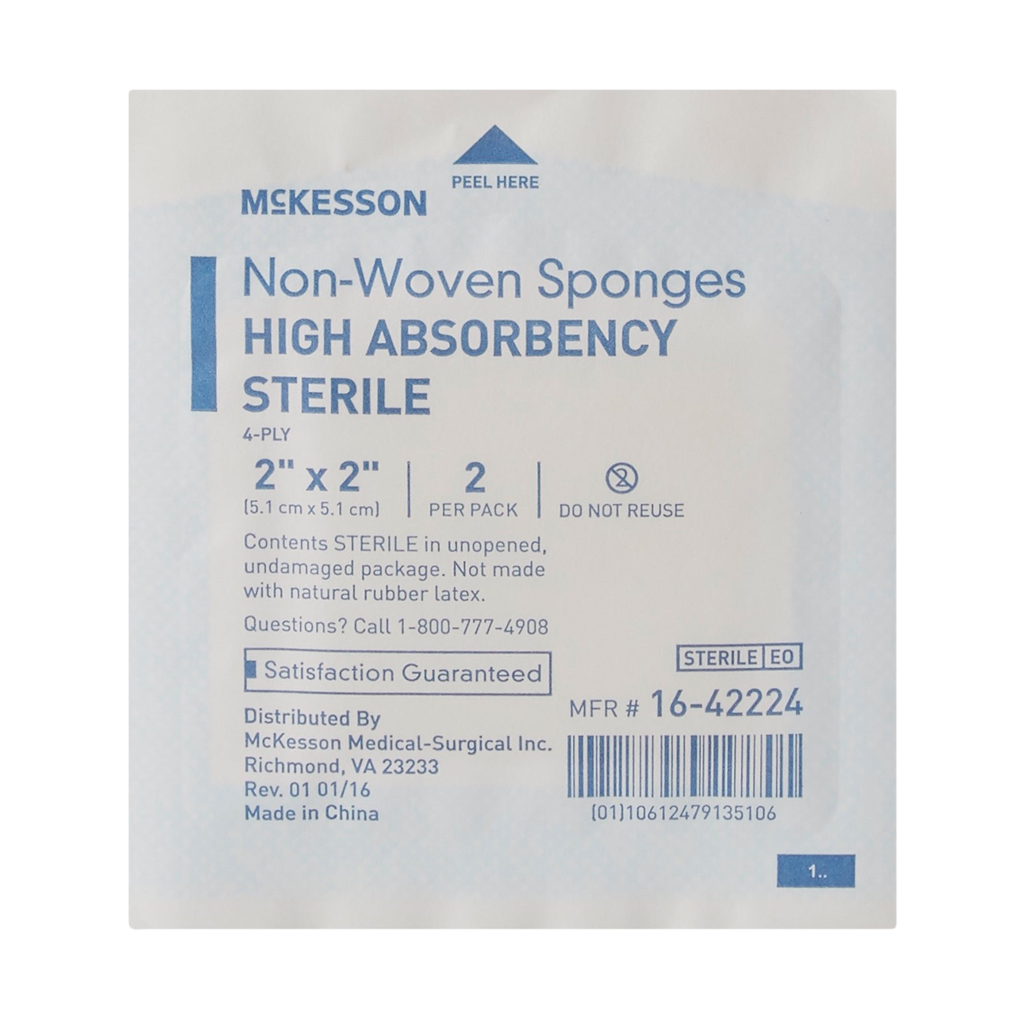 Nonwoven Sponge McKesson 2 X 2 Inch 4-Ply Sterile 2 per Pack, Packaging Type- Case
