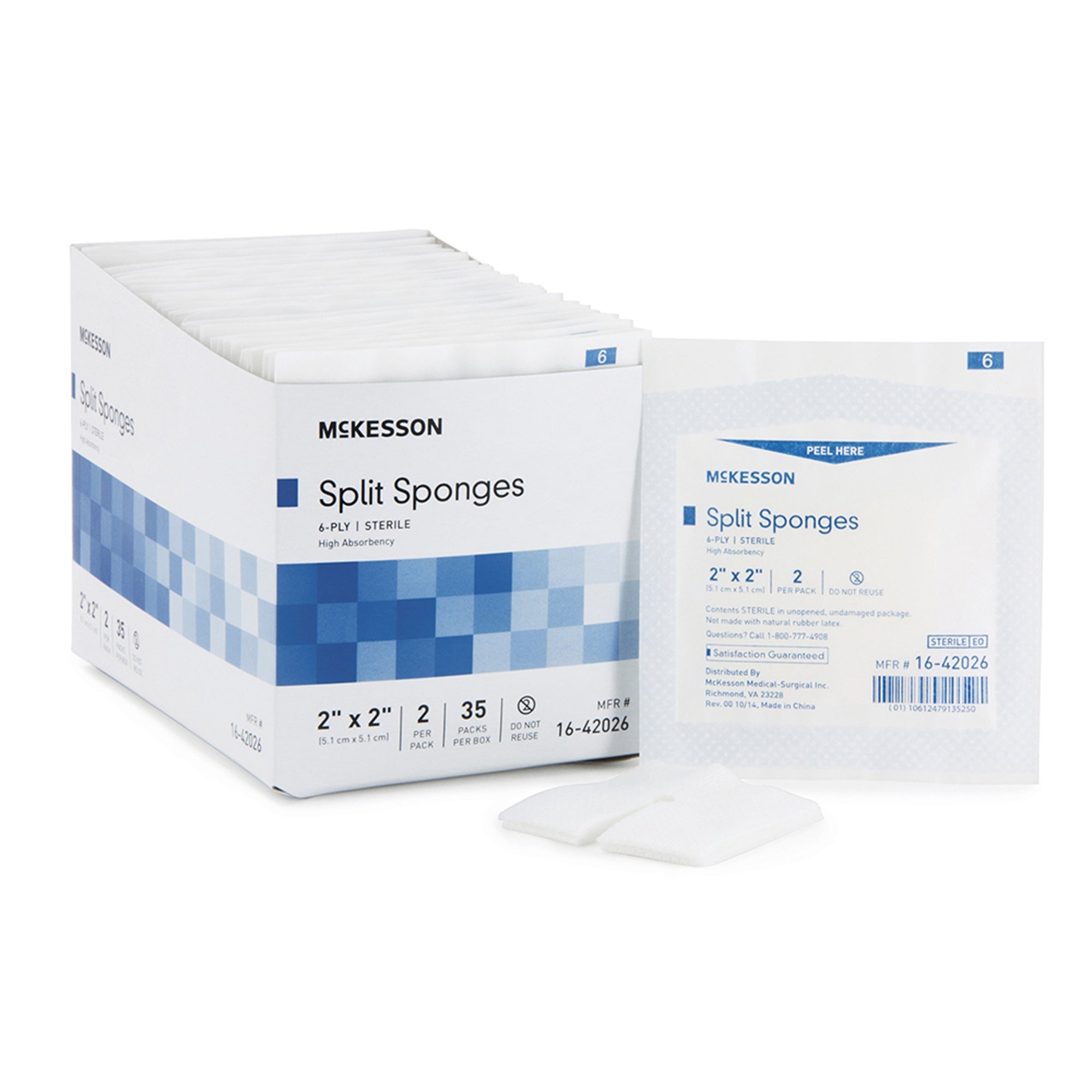 Esponja IV McKesson de 2 x 2 pulgadas, 6 capas, estéril, 2 por paquete, tipo de embalaje: caja